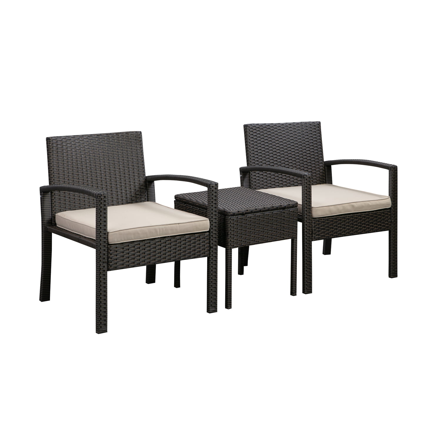 Balkene Home Bern Conversation 3 Pc Set Wicker Include Khaki Cushions Armchairs & Table Mocha Finish - Image 3