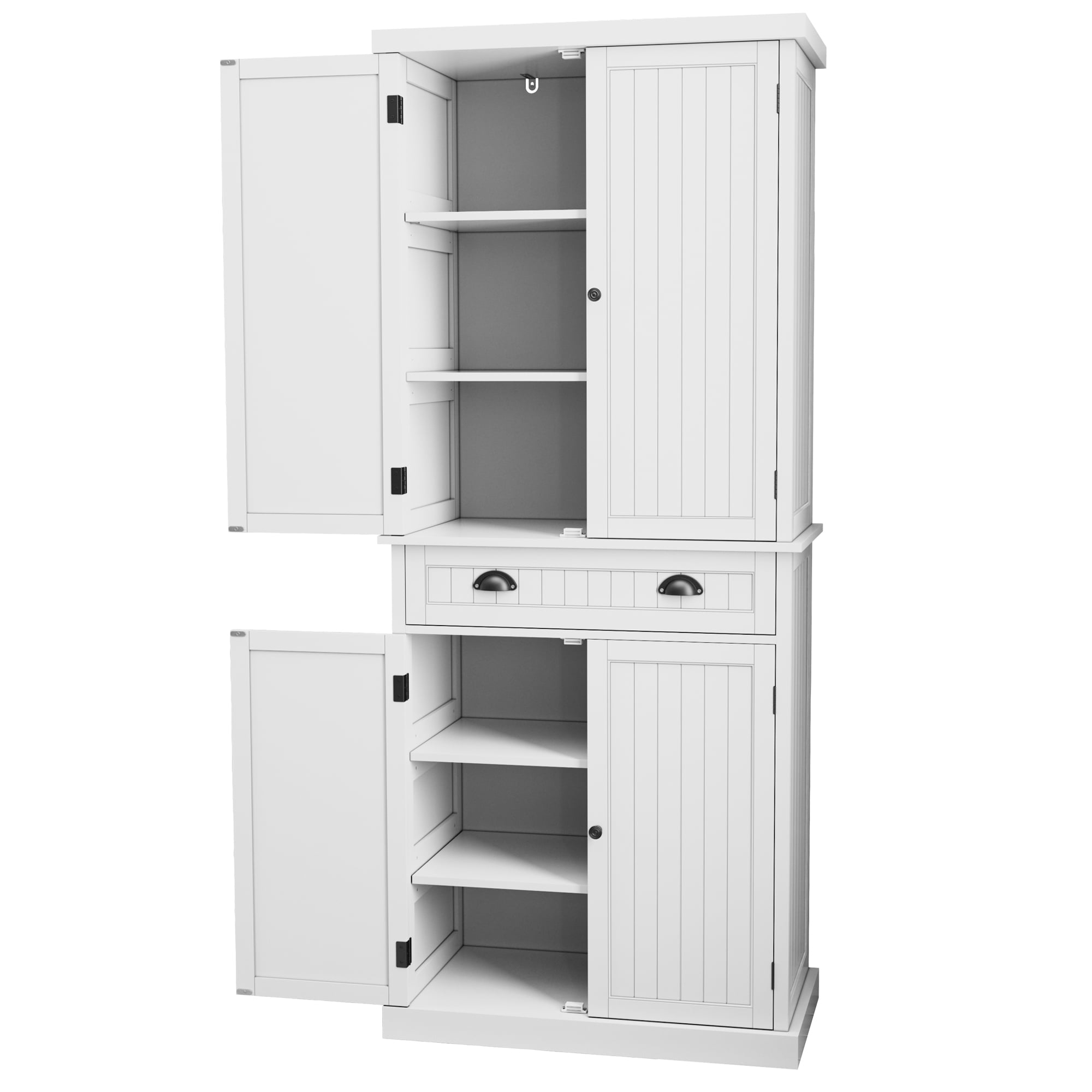 "HLR 72"" Tall Kitchen Pantry Storage Cabinet with Adjustable Shelves and Drawer, White" - Image 6