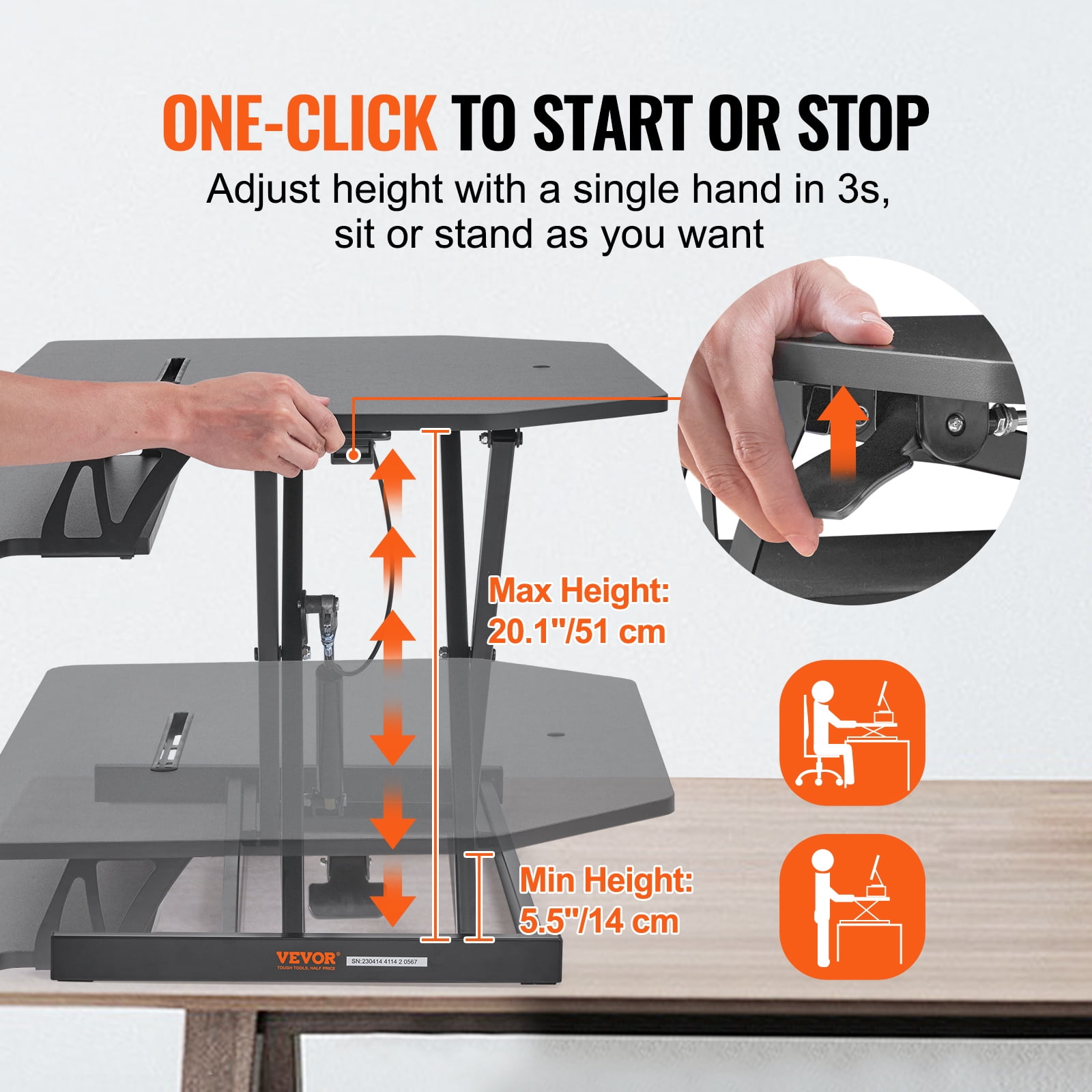 VEVOR Standing Desk Converter 2-Tier Stand up Desk Riser 36" Adjustable Height - Image 5