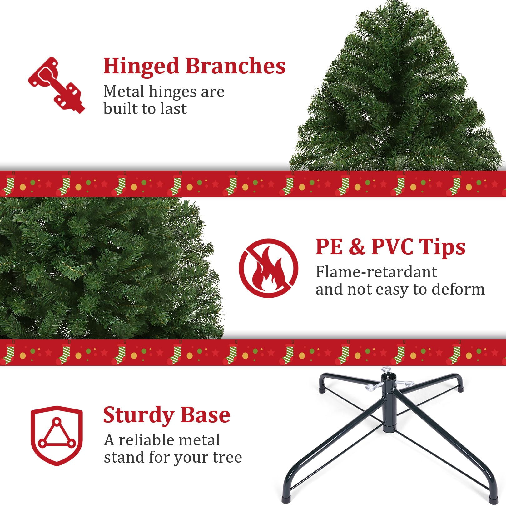 Funcid 6ft Premium Hinged Artificial Christmas Tree Full Tree with 1477 PVC Branch Tips, Foldable Metal Stand, Green - Image 3