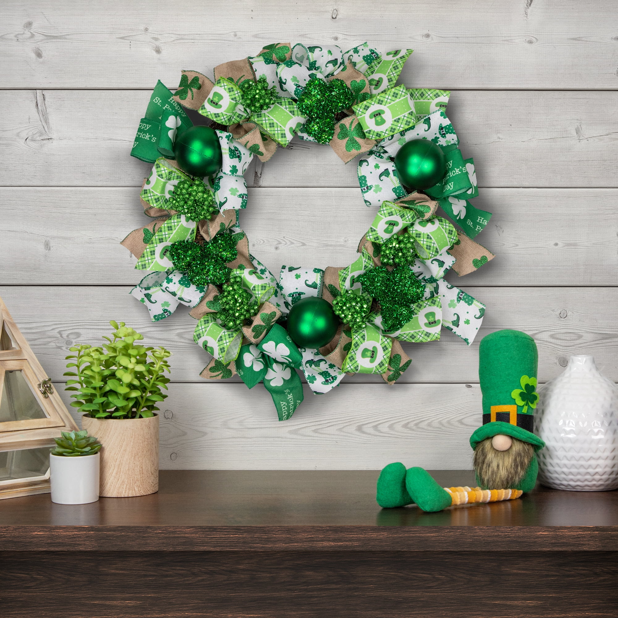 Northlight Ribbons and Shamrocks St. Patrick's Day Wreath, 24-Inch, Unlit - Image 3