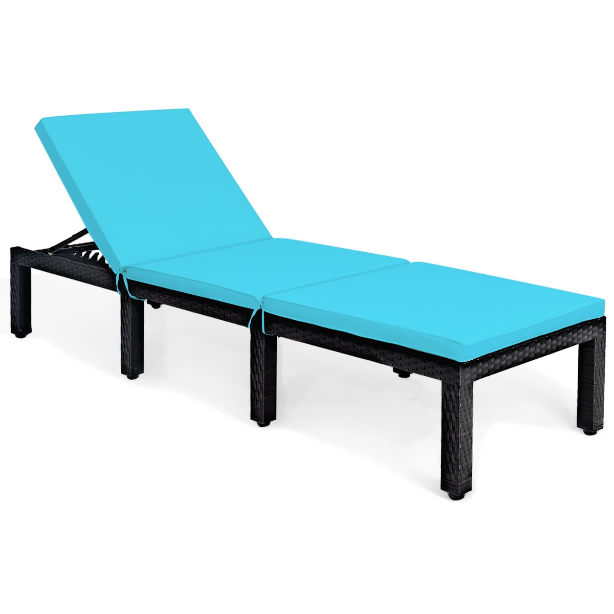 Topbuy Multiple Positions Rattan Outdoor Chaise Lounge - Blue - Image 4