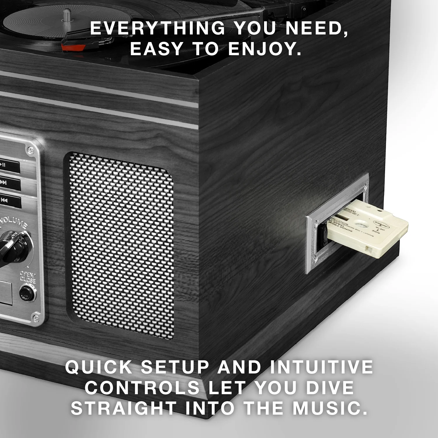 Victrola 6-in-1 Nostalgic Bluetooth Record Player with 3-Speed Turntable with CD and Cassette, Maghony - Image 4