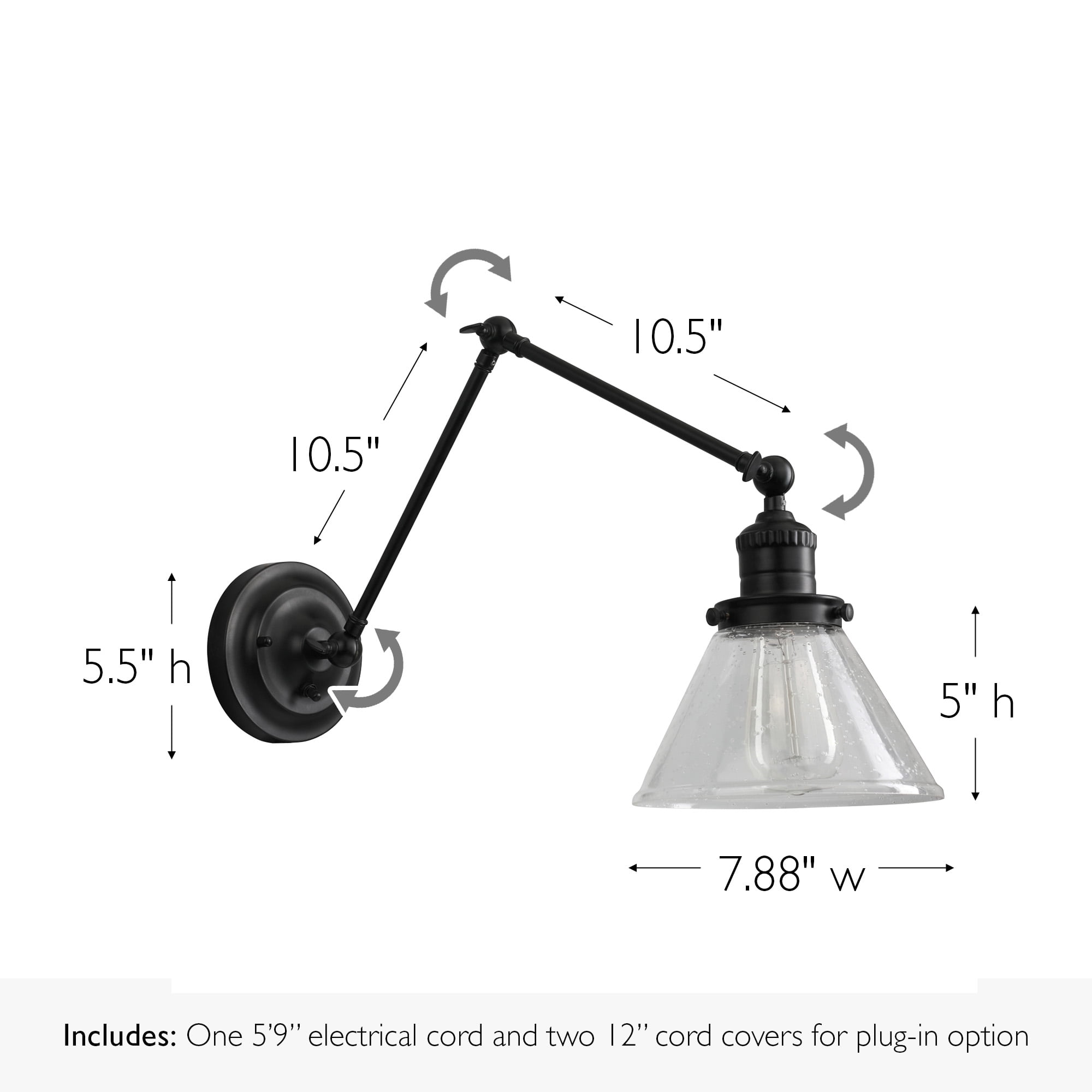 Augustin Black 3-Point Adjustable Arm Wall Sconce With Seeded Glass Shade - Image 4
