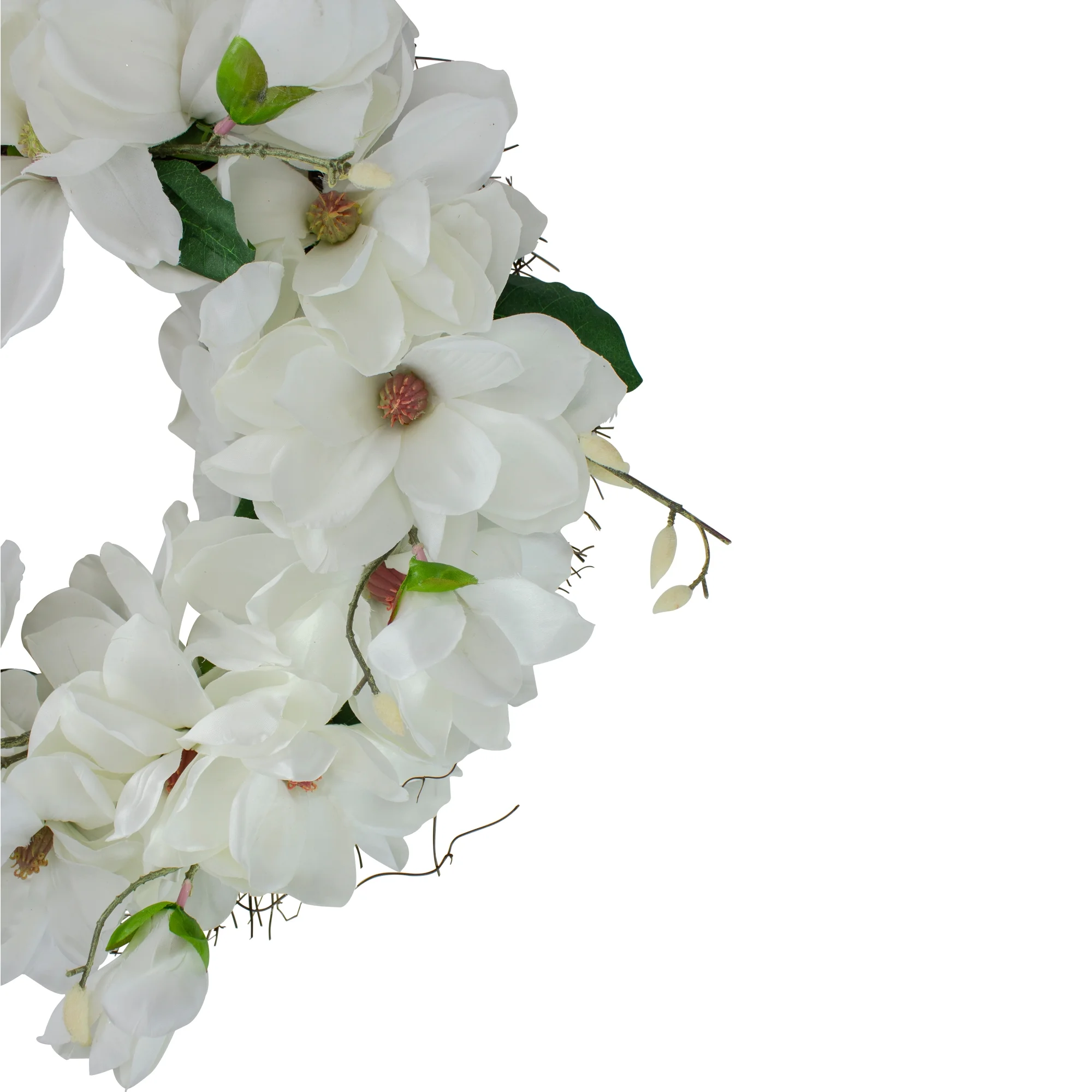 Northlight White Magnolias Spring Artificial Plant & Flower Wreath 24" - Image 3