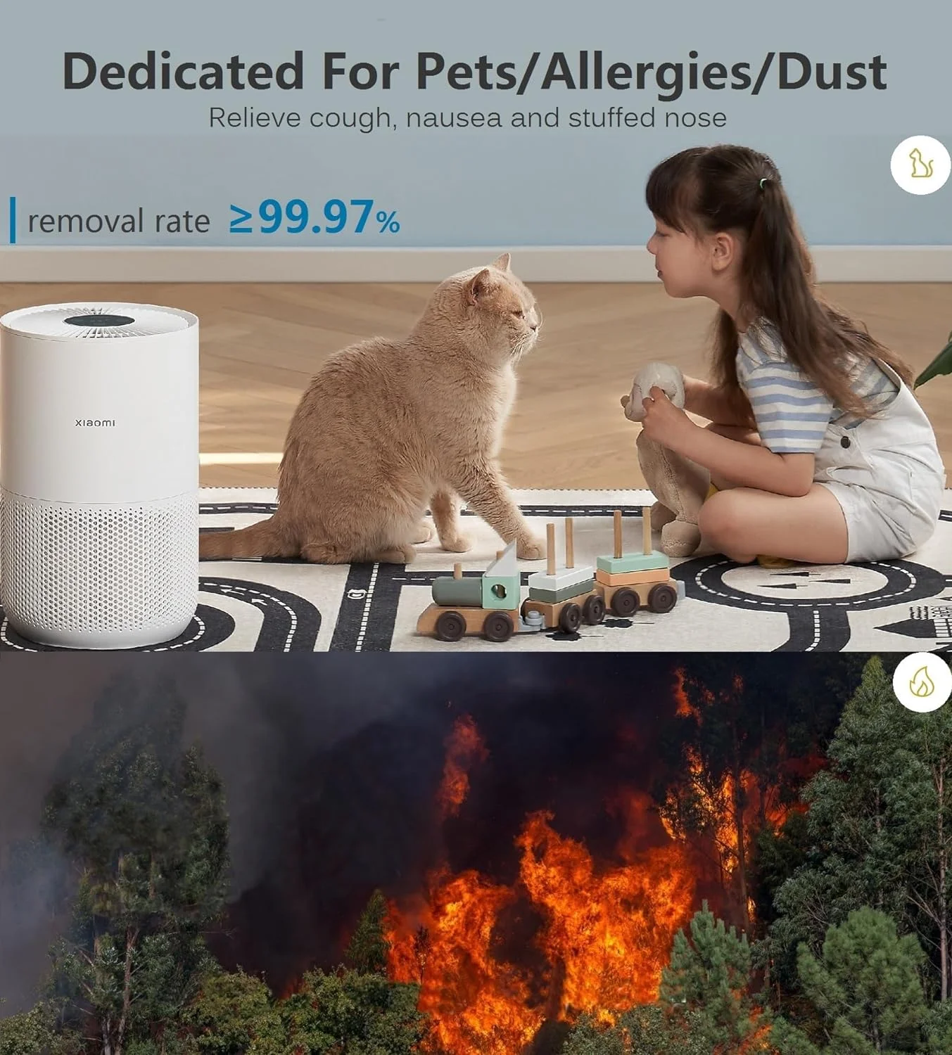 Xiaomi Smart Air Purifier for Home Bedroom up to 1060 Sq.ft with 3-in-1 HEPA Filter, Allergen Removal, Smart WiFi App,20dB Ultra Quiet Sleep Mode Air Cleaner for Pets Hair,Dust, Smoke - Image 4