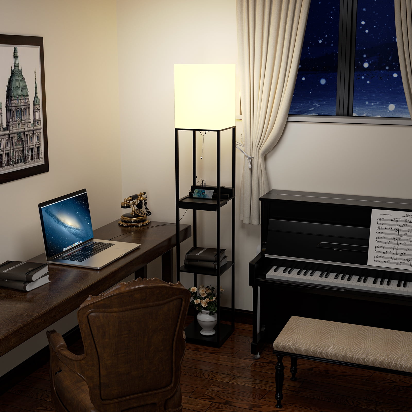 AOHAO Floor Lamp with Shelves,Tall Dimmable Lamp with 2 Charging Ports and 1 Power Outlet, Floor Lamps for Bedrooms for Living Room, Matt Black - Image 5