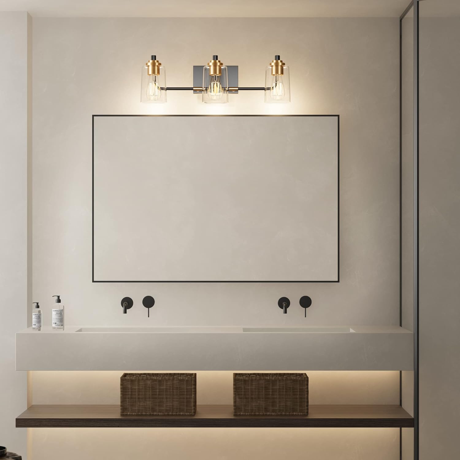 3 Head Vintage Bath Vanity Light Wall Bathroom Over Mirror Modern Glass Shade Light Fixtures (3 Lights-Exclude Bulb) - Image 9