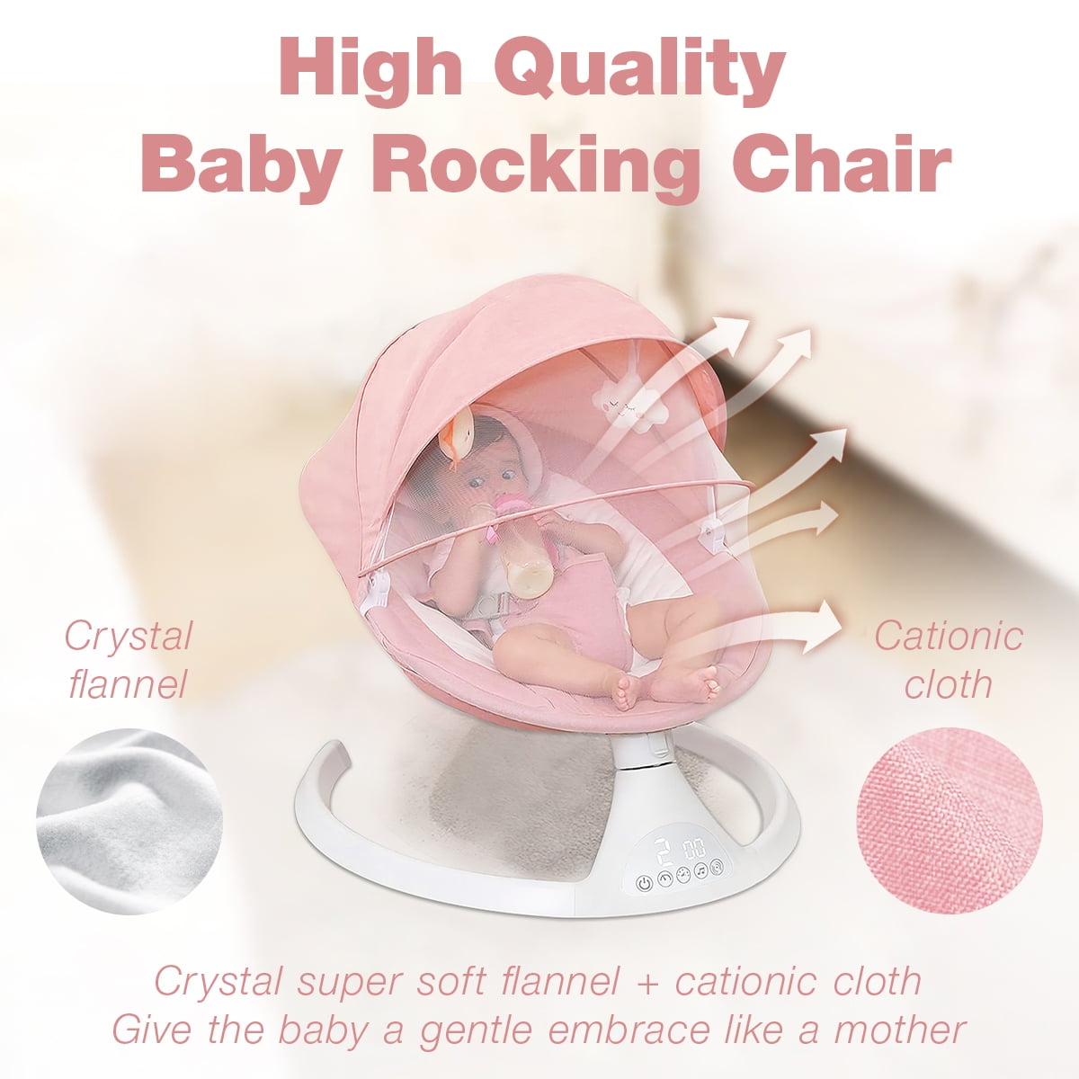 Yadala Electric Baby Swing, Portable Baby Swing for Infants Bouncer for Boy Girl with Bluetooth, Remote Control, 5 Speeds, 10 Music Pink - Image 3