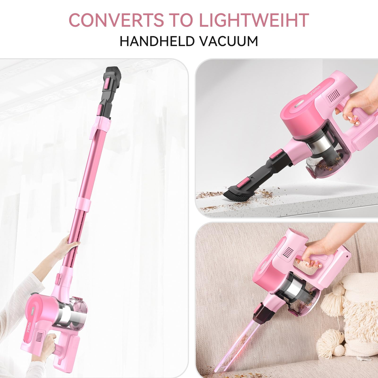 YOMATECH Cordless Vacuum Cleaner, 30Kpa/365W Powerful Stick Vacuum, 6 in 1 Lightweight Vacuum Cleaners for Home Hardfloor Carpet Pet Hair - Image 7