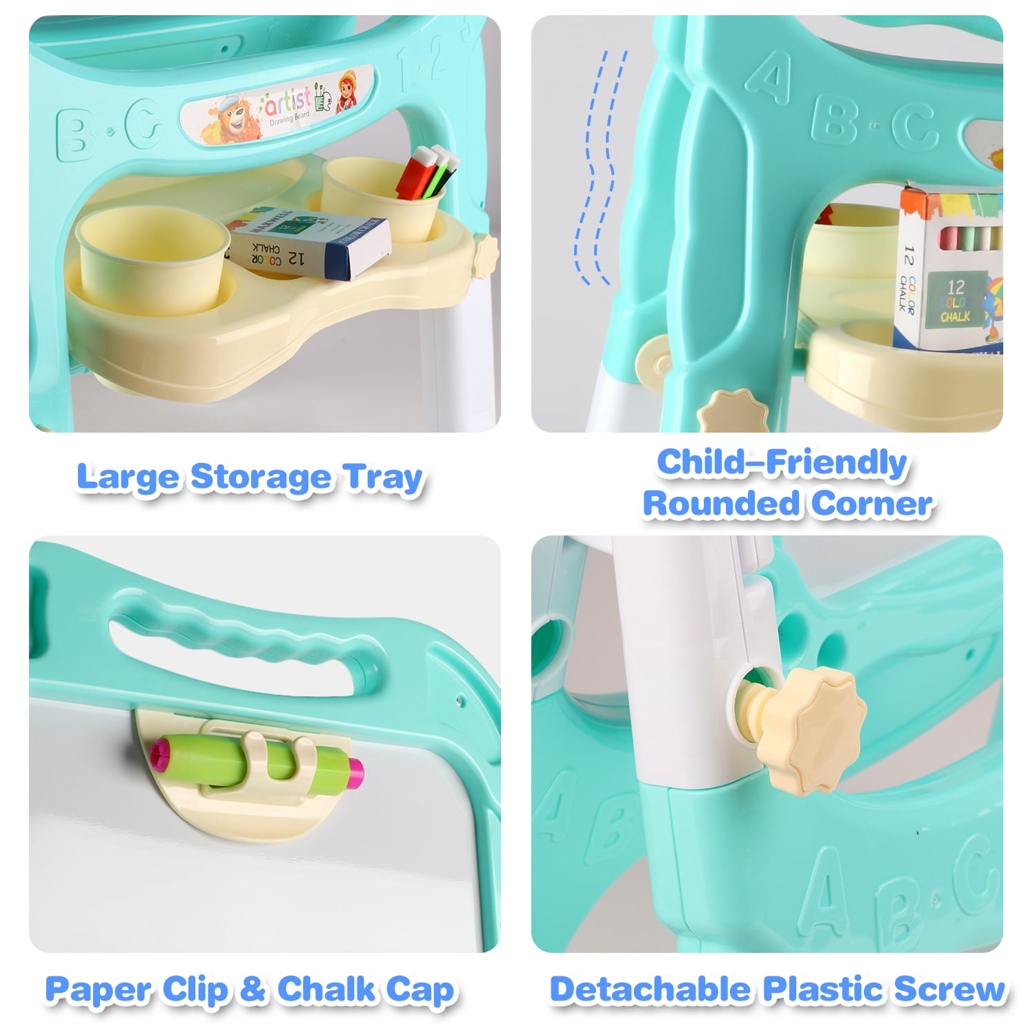 Beefunni Kids Double Magnetic Easel with Painting Accessories, Blue - Image 8