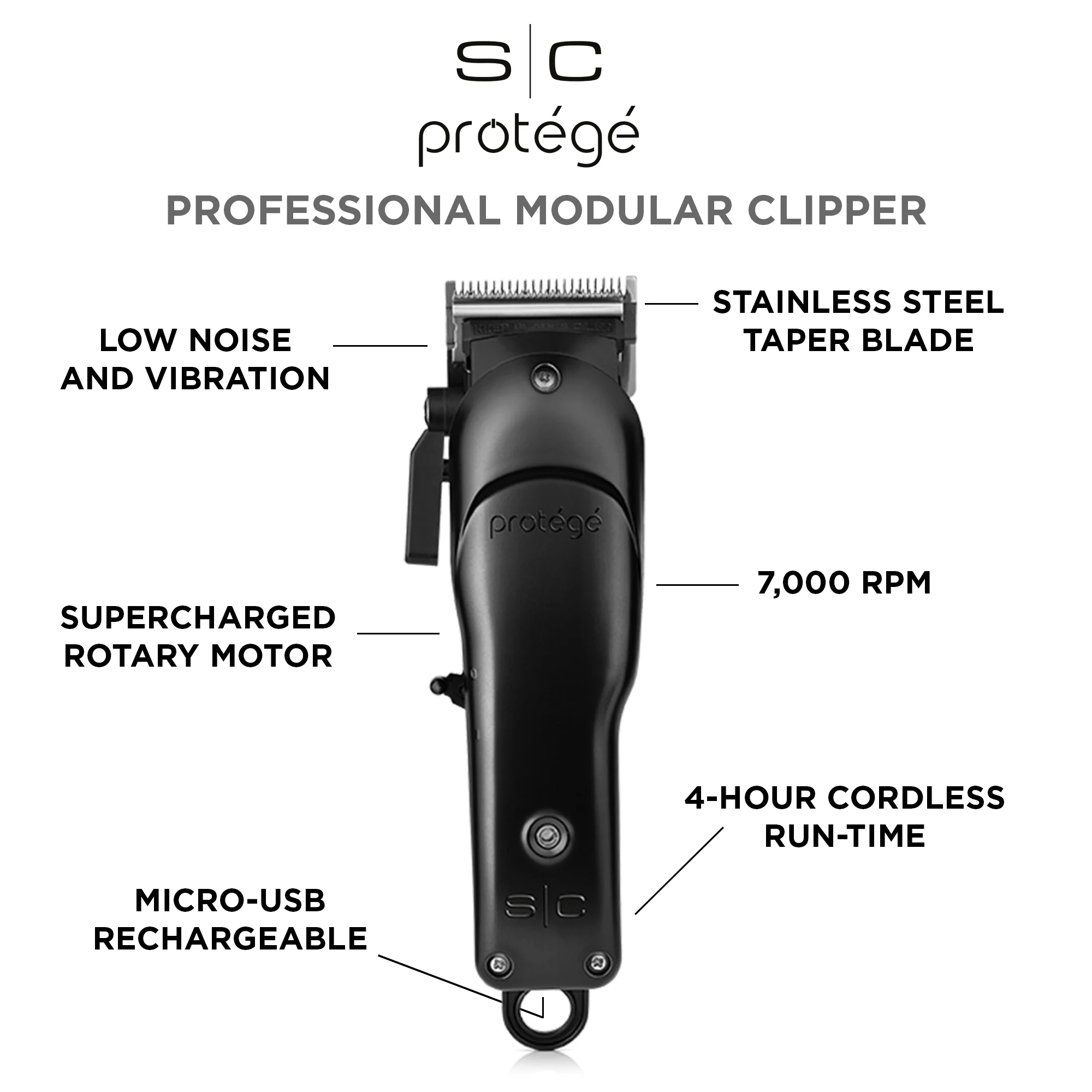 StyleCraft Protege Professional Cordless Hair Clipper, Matte Metallic Black - Image 8