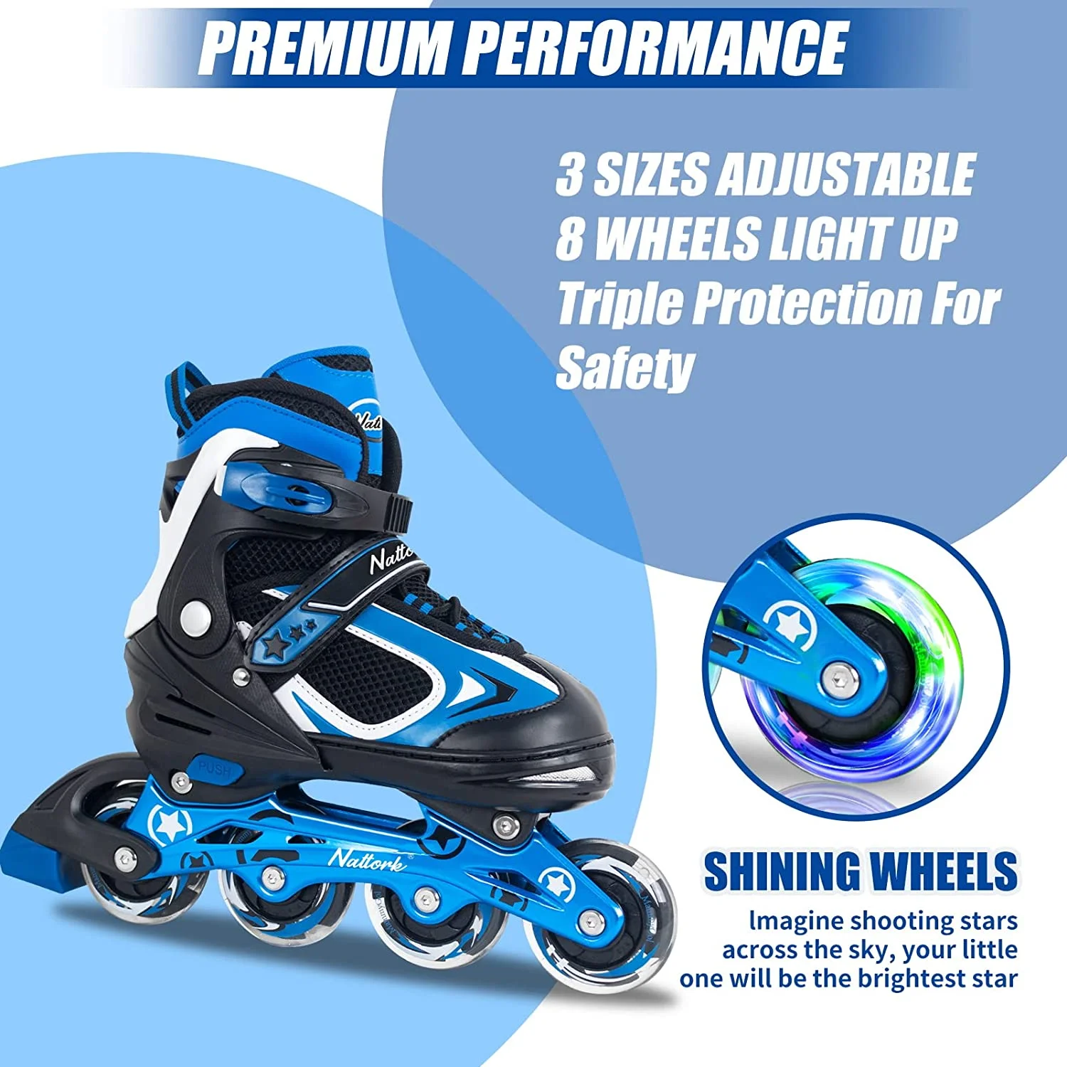 SubSun Kids Boys Inline Skates Adjustable Blades Skate Light up Wheels Blue Size M - Image 3