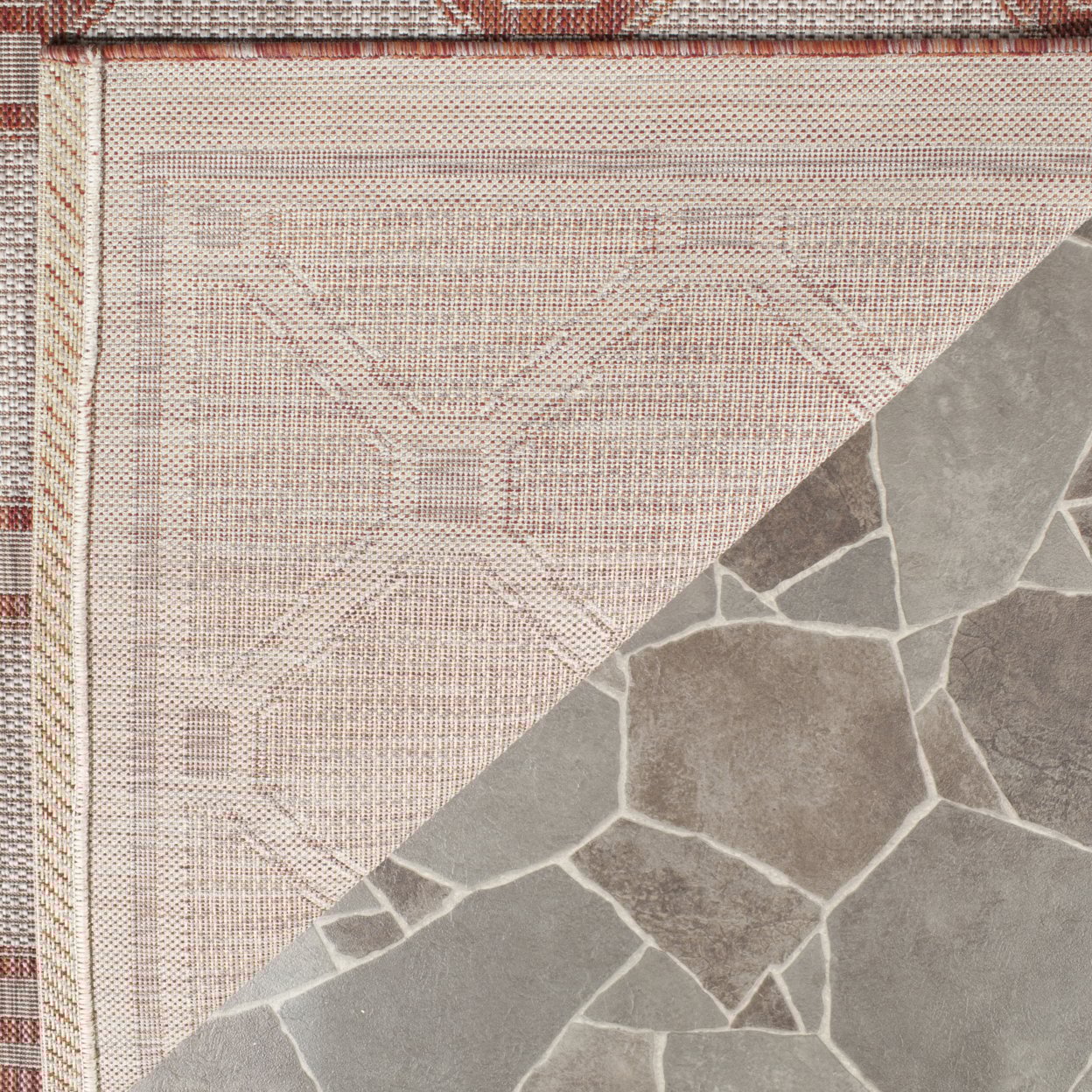 SAFAVIEH Courtyard Maksim Geometric Bordered Indoor/Outdoor Area Rug, 6'7" x 9'6", Red/Beige - Image 8