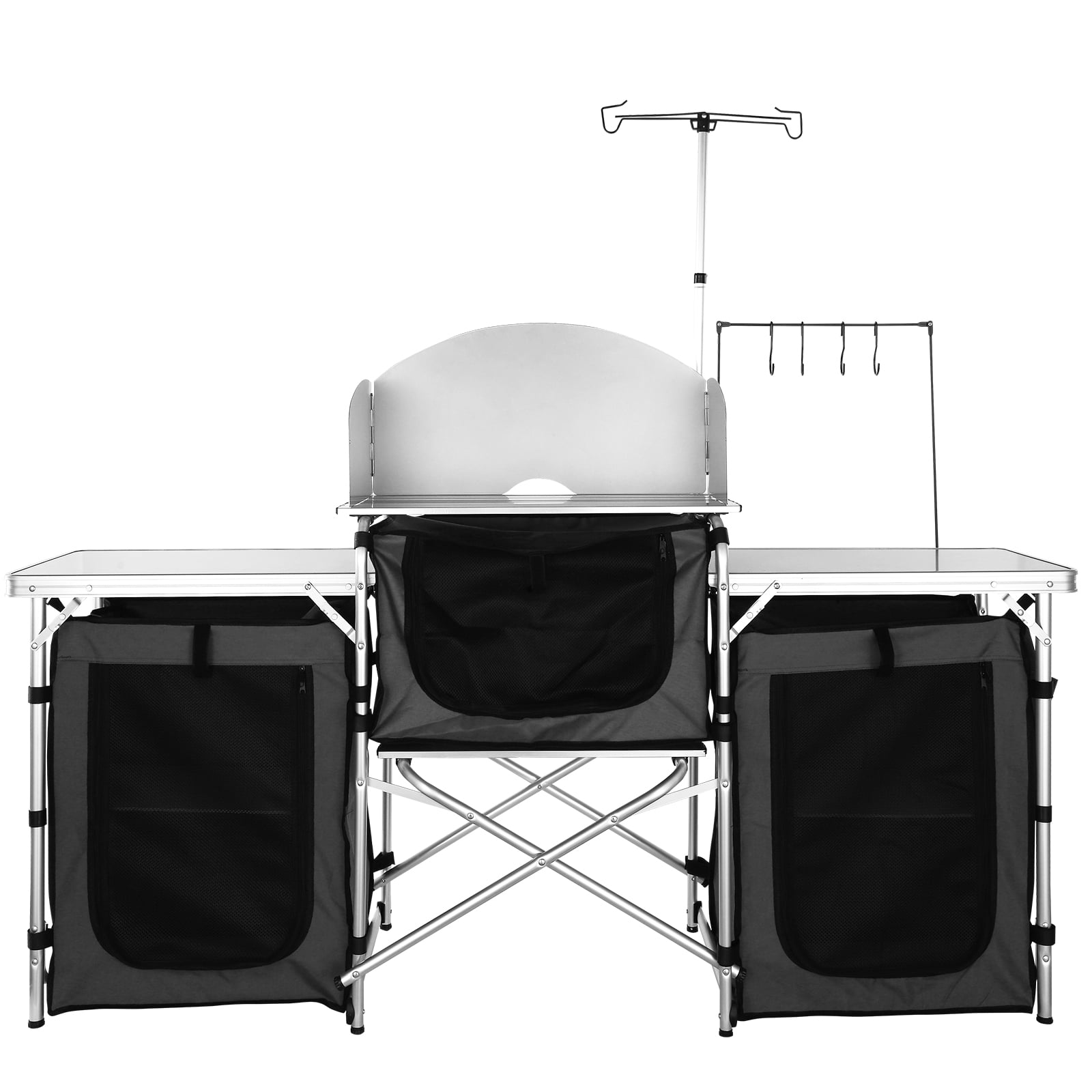 VEVOR Camping Kitchen Table Folding Portable Cook Table 3 Cupboards Black - Image 6