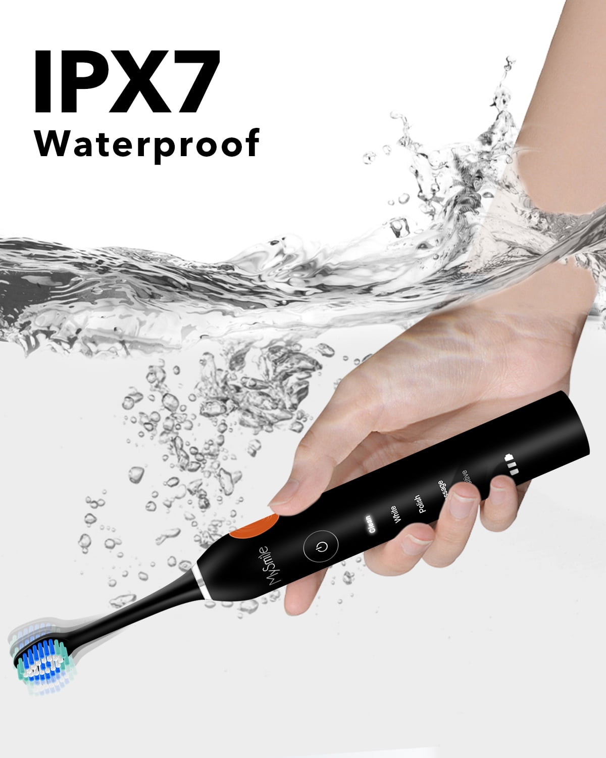 MySmile Rechargeable Sonic Electric Toothbrush for Adults, Enamel Safe Toothbrush, 6 Replace Heads 5 Deep Cleaning Modes, Black - Image 3
