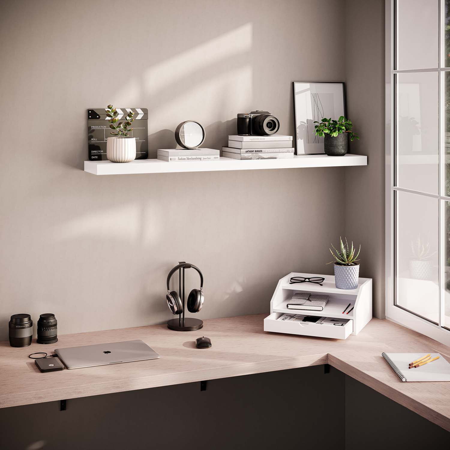 Ballucci 48" Floating Shelf, Wood Wall Mount Shelf with Invisible Bracket, 8" Deep, White - Image 4