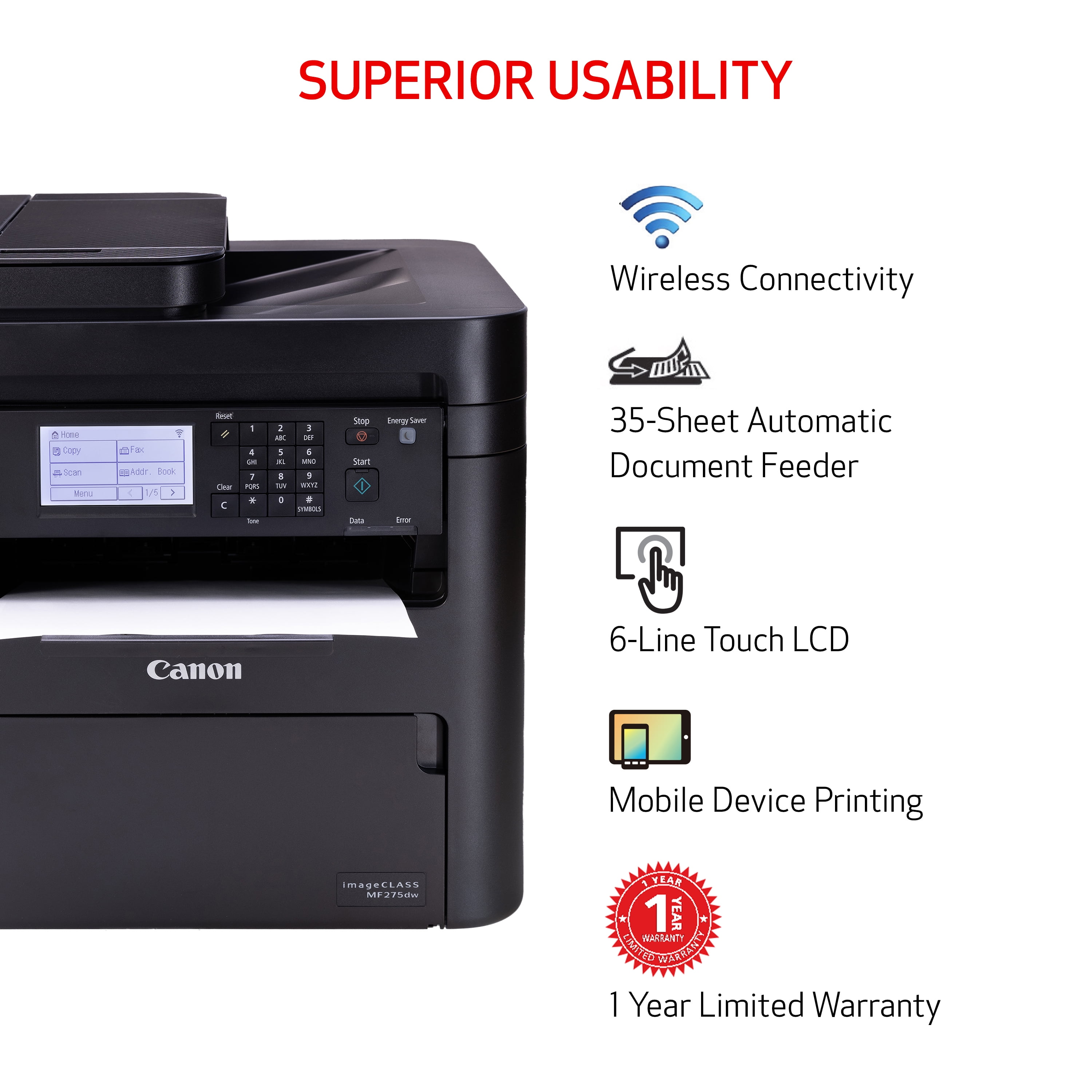 Canon imageCLASS MF275dw - All in One, Wireless, Duplex Laser Printer, Monochrome - Image 4