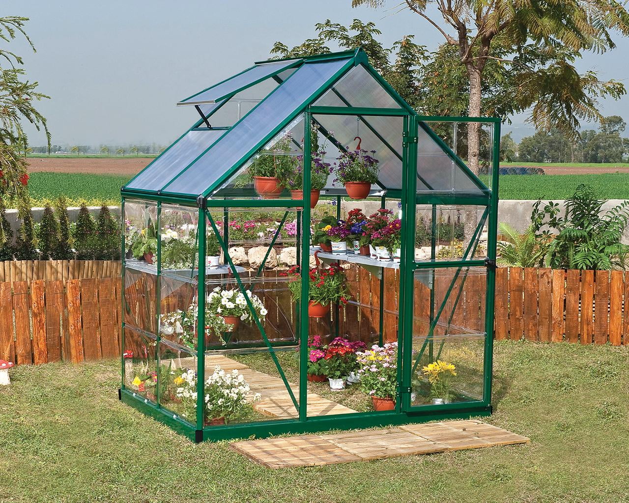 Palram - Canopia Hybrid 6' x 4' Polycarbonate/Aluminum Walk-In Greenhouse – Green - with Roof Vent - Image 4