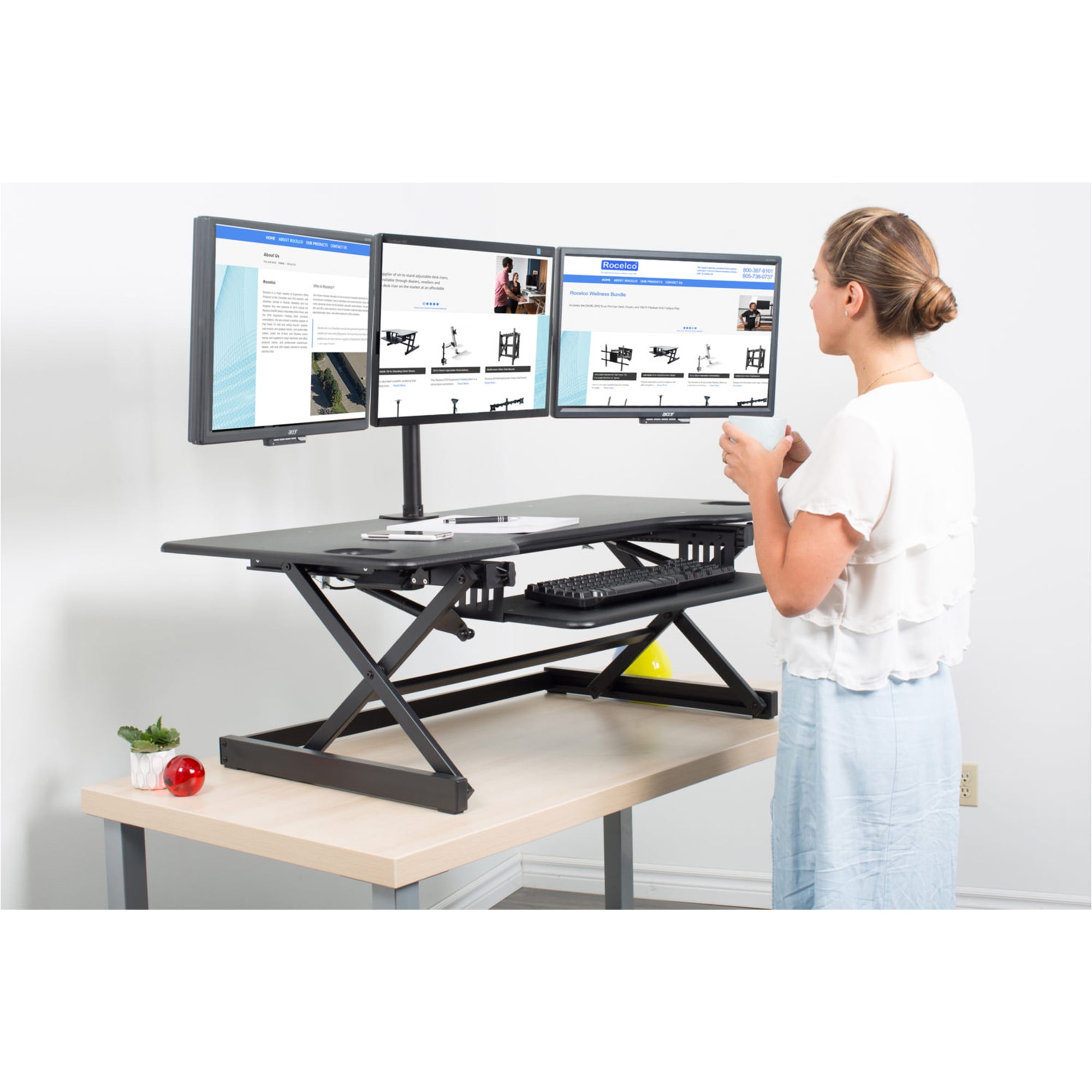 Rocelco Standing Desk Converter 46 Inch Deluxe Adjustable Riser, Black - Image 7