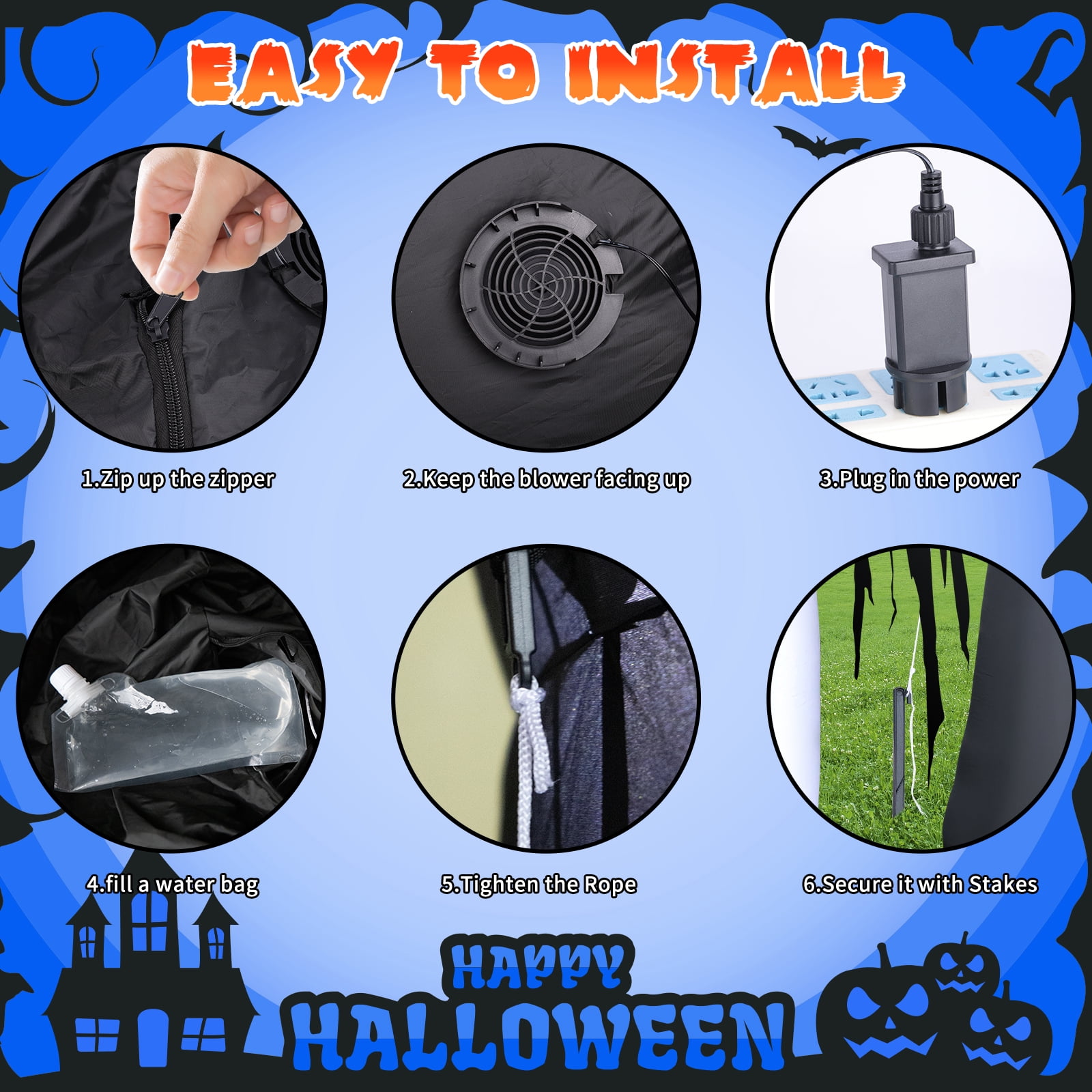 Bilivry 9ft Tall Giant Scary Halloween Inflatable Grim Reaper with Scythe, Blow up Reaper with Build-in LEDs for Halloween Outdoor Decorations, Yard Lawn Garden Holiday Party Decoration - Image 9