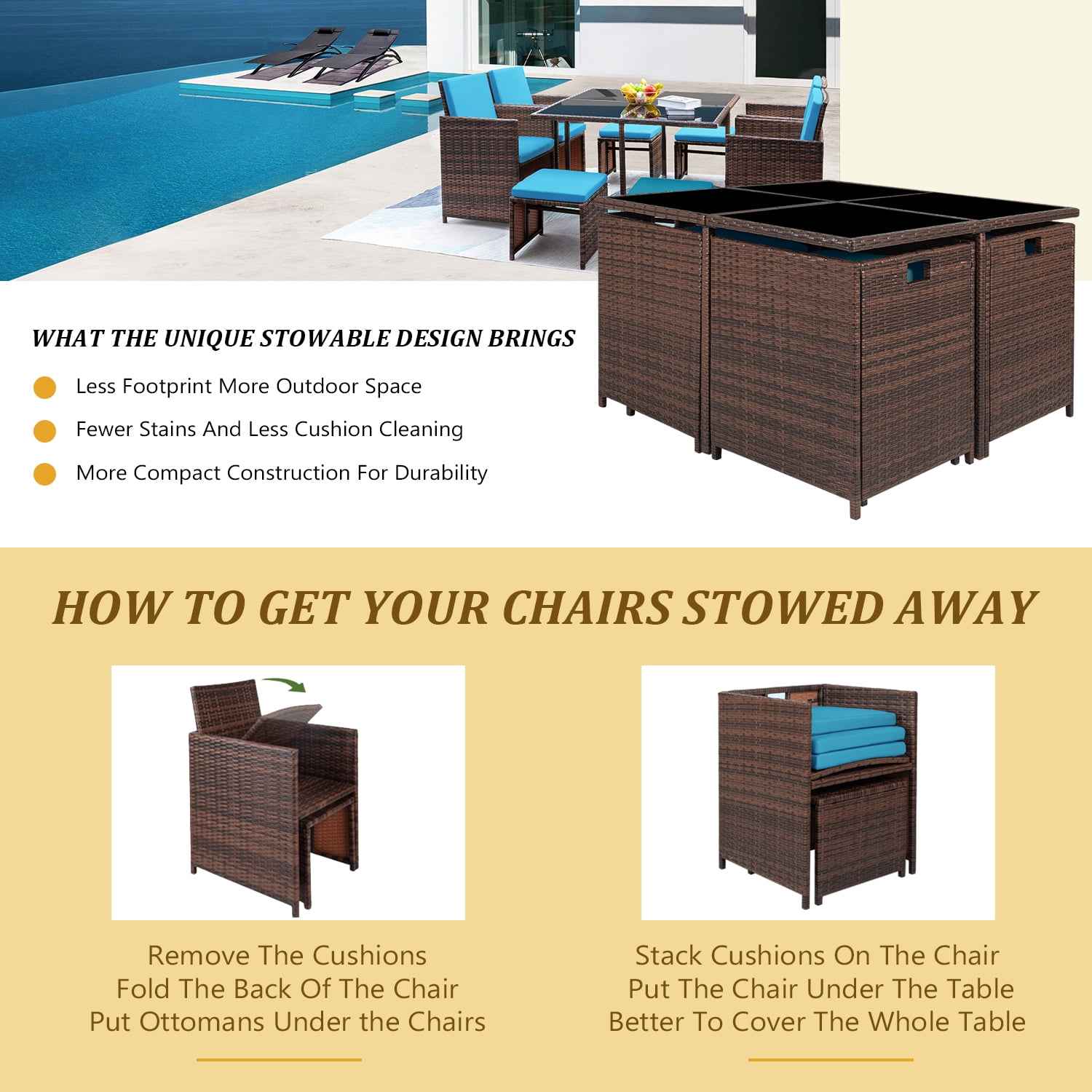 Vineego 9-Pieces Traditional Steel Durable Dining Furniture Sets Blue - Image 4