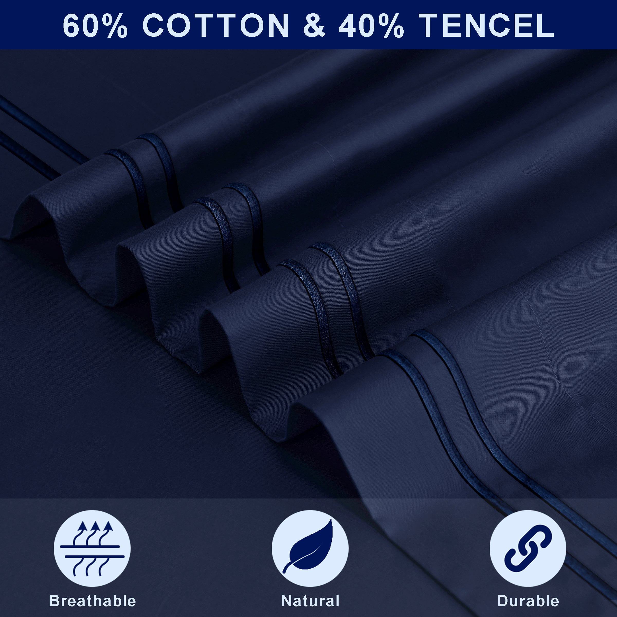 Subrtex 300 Thread Count Cotton and Tencil Bed Sheet Sets Wrinkle Resistant (Twin, Navy) - Image 4