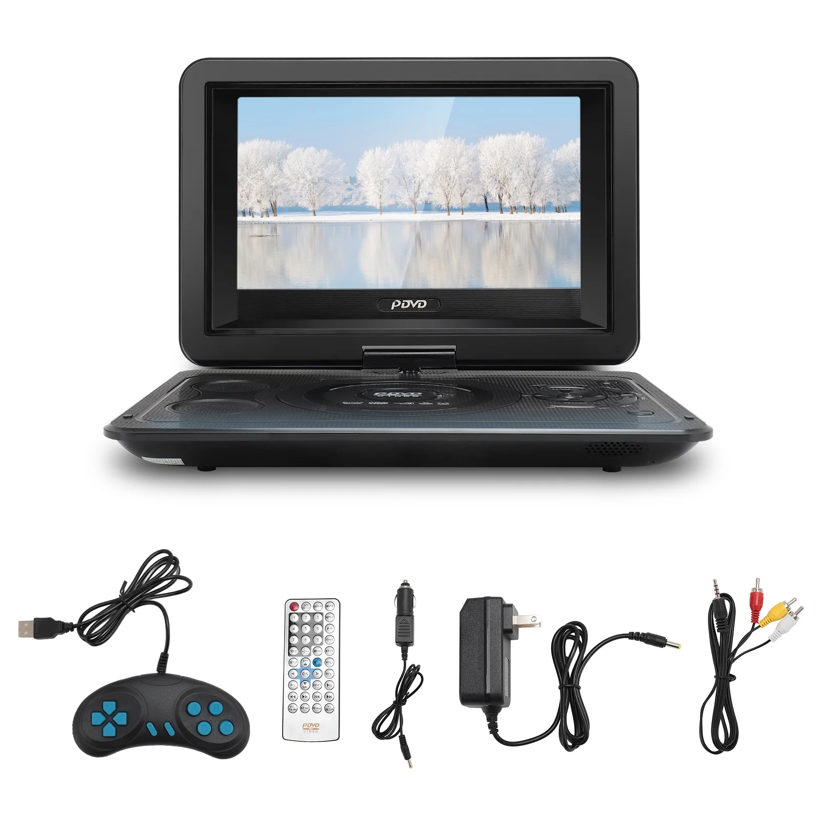 13.9inch Portable DVD Player, 10.1" Swivel Screen, Built-in Rechargeable Battery Car DVD Player, Support CD/DVD/SD Card/USB/Connect TV, Remote Control, Black - Image 10