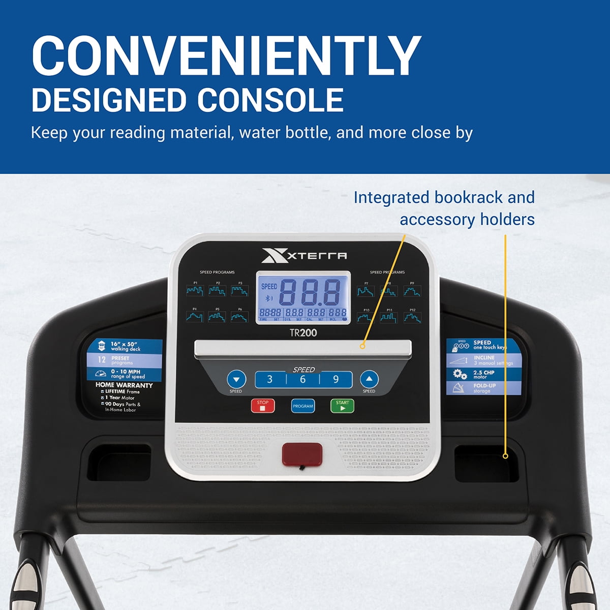 XTERRA Fitness TR200 Folding Treadmill: Xtrasoft Cushioned Deck, 5.5" LCD Display, 3 Manual Incline Levels - Image 8
