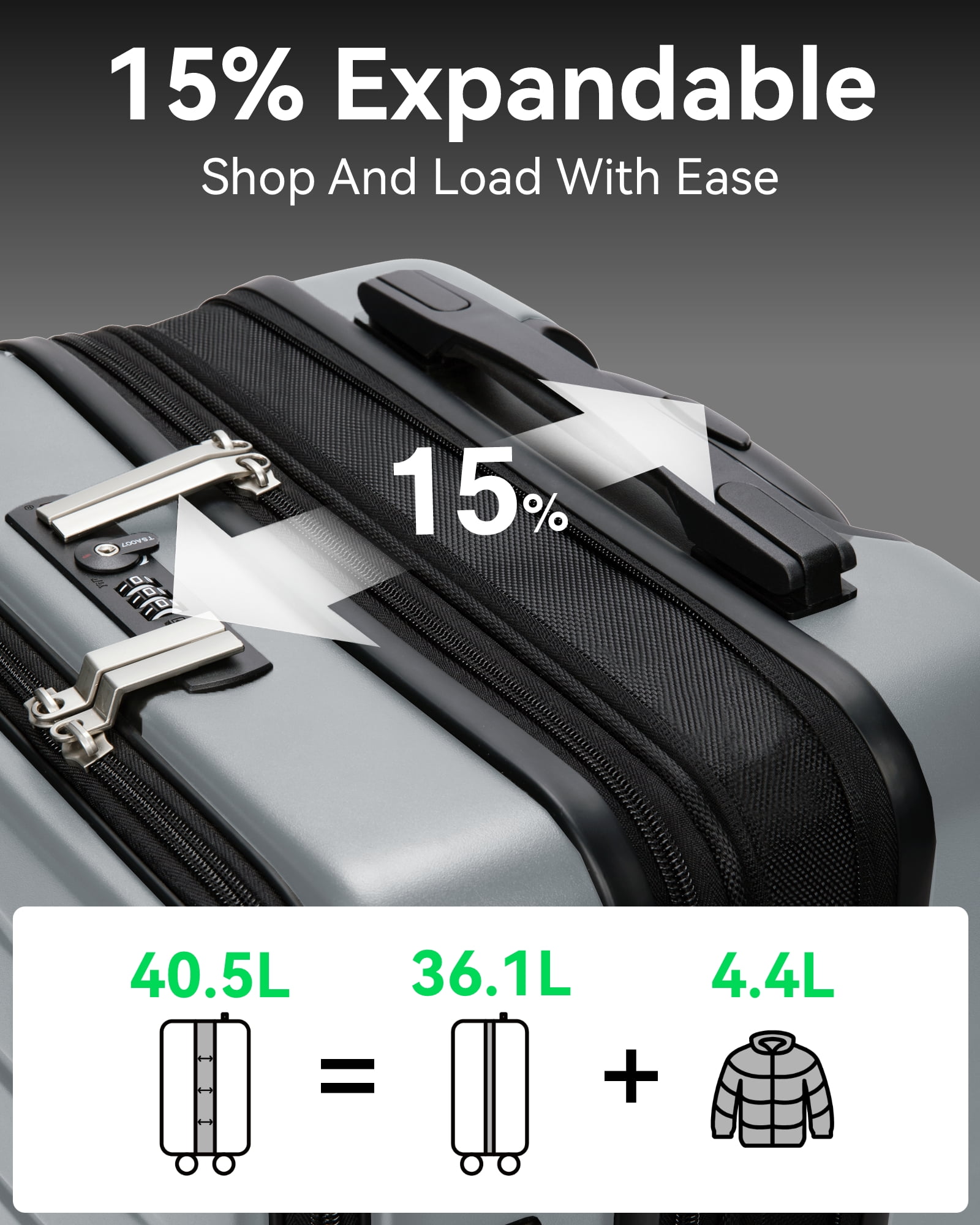 YOETEY Carry on Luggage,PC Expandable Hardside Luggage with Front Pocket USB Port for Adult 20 inch - Image 3