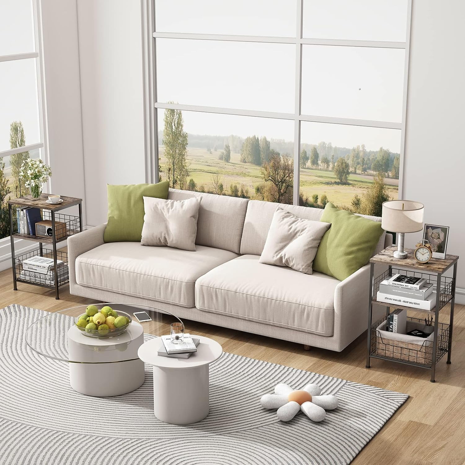 X-cosrack End Table,3 Tire Industrial Side Table,Wood & Metal Frame Nightstand Storage Shelf for Living Room Office Hallway(Brown+Black) - Image 5