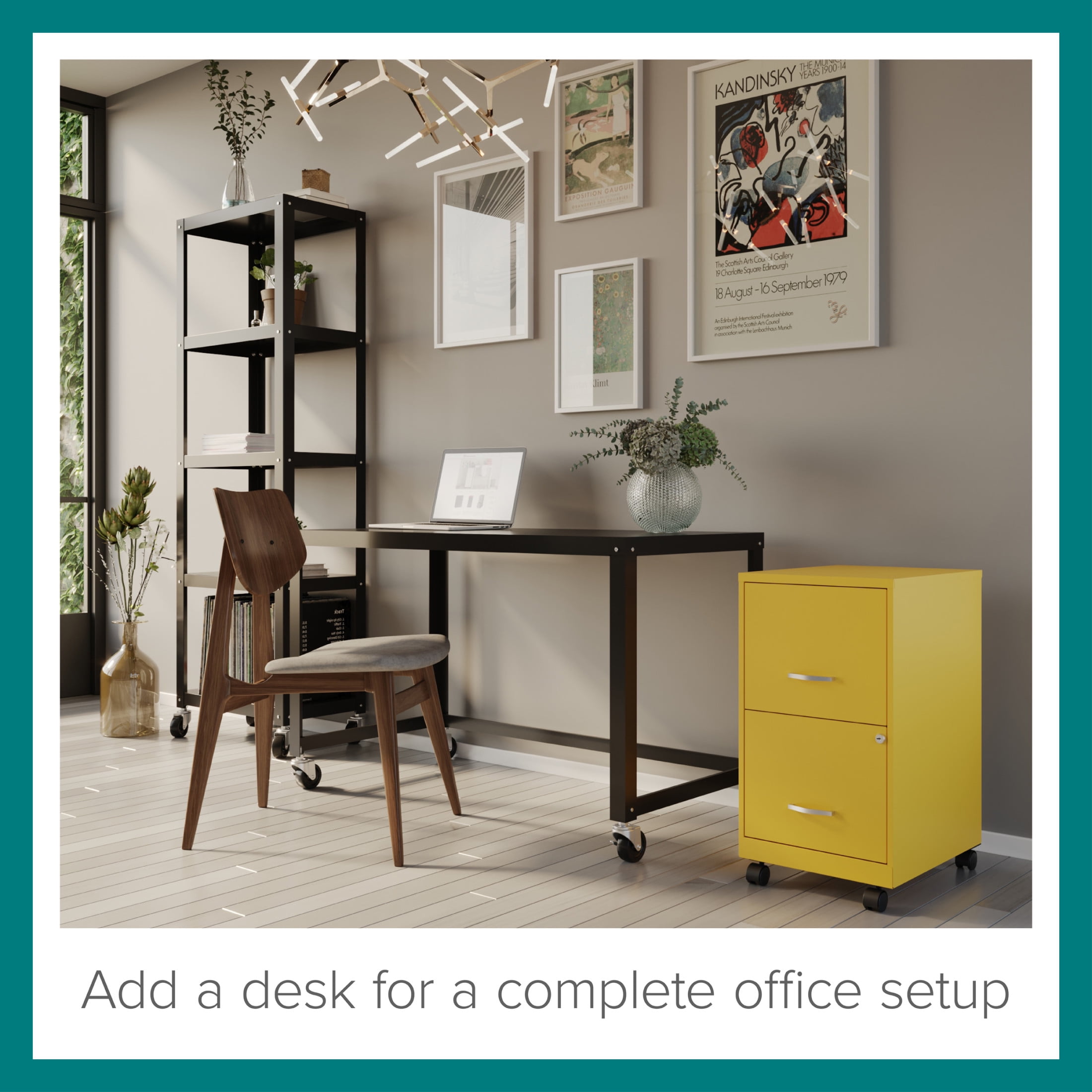 Space Solutions 18" Deep 2 Drawer Mobile Letter Width Vertical File Cabinet, Yellow - Image 5