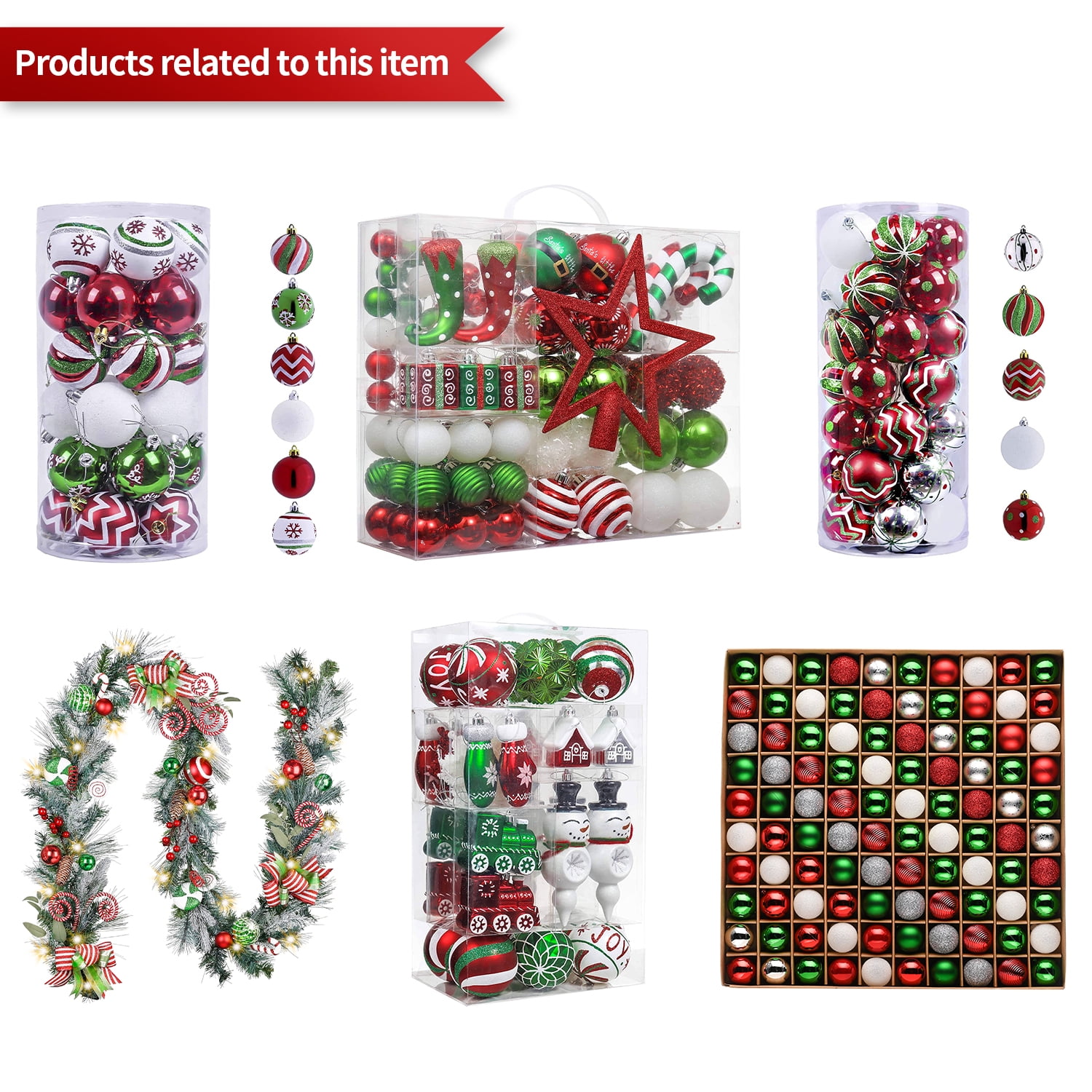 Valery Madelyn 50ct Christmas Ornaments Set, Red Green White Shatterproof Ornaments for Holiday Party Decor - Image 10