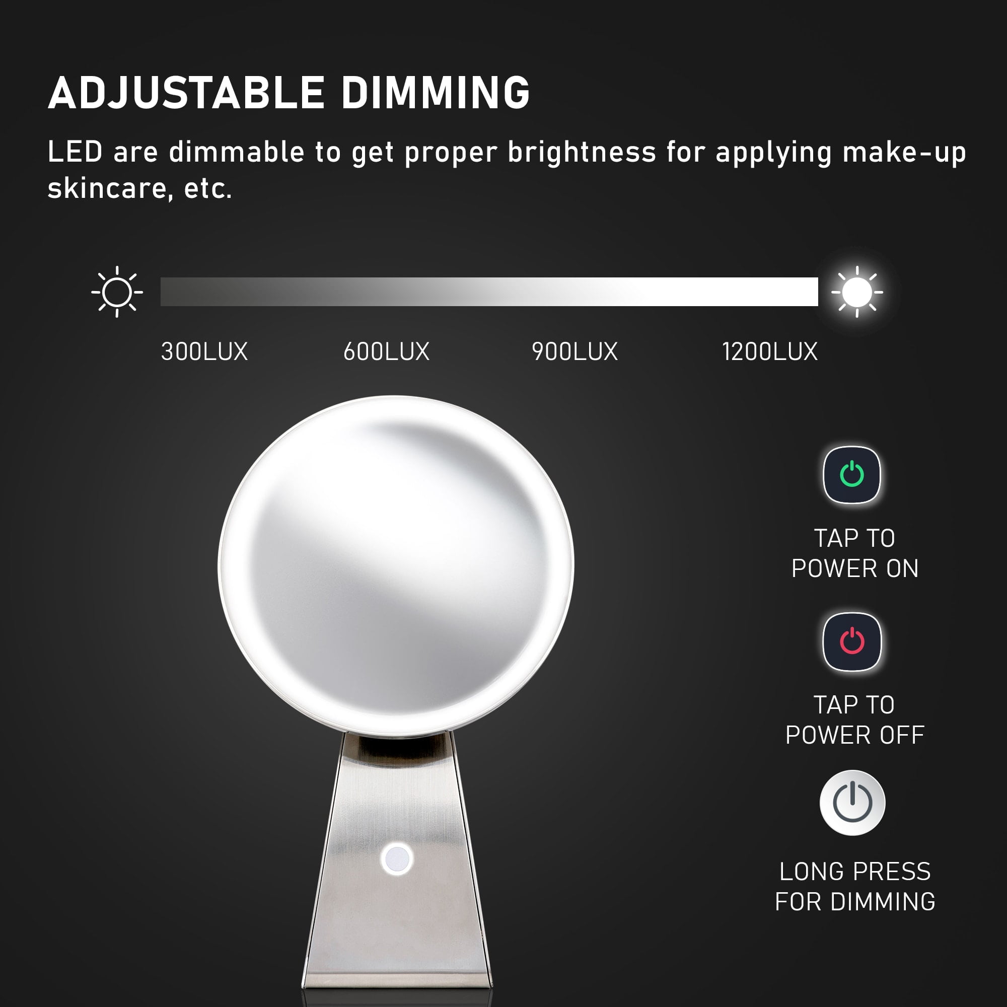 NuBrilliance 8” Magnifying Makeup Mirror Cordless USB Rechargeable -5X Magnification with 360° Dimmable Lighting and Touch Control Cosmetic Makeup Mirror - Image 3