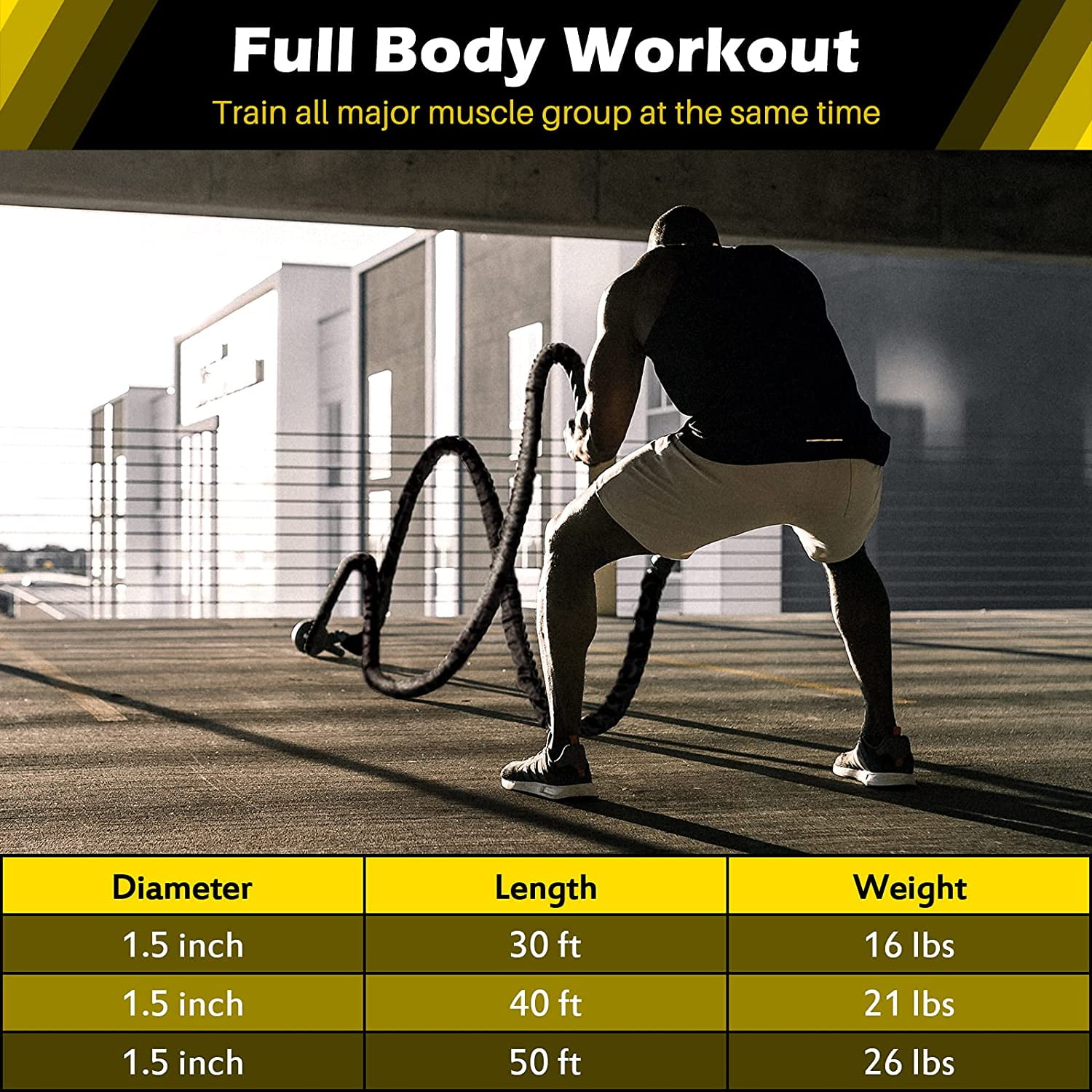 4ActiveU Battle Rope 50ft Length Heavy Battle Exercise Training Rope Workout Rope Fitness Rope for Strength Training Home Gym Outdoor Cardio Workout, Anchor Included 1.5 Inch Diameter - Image 6