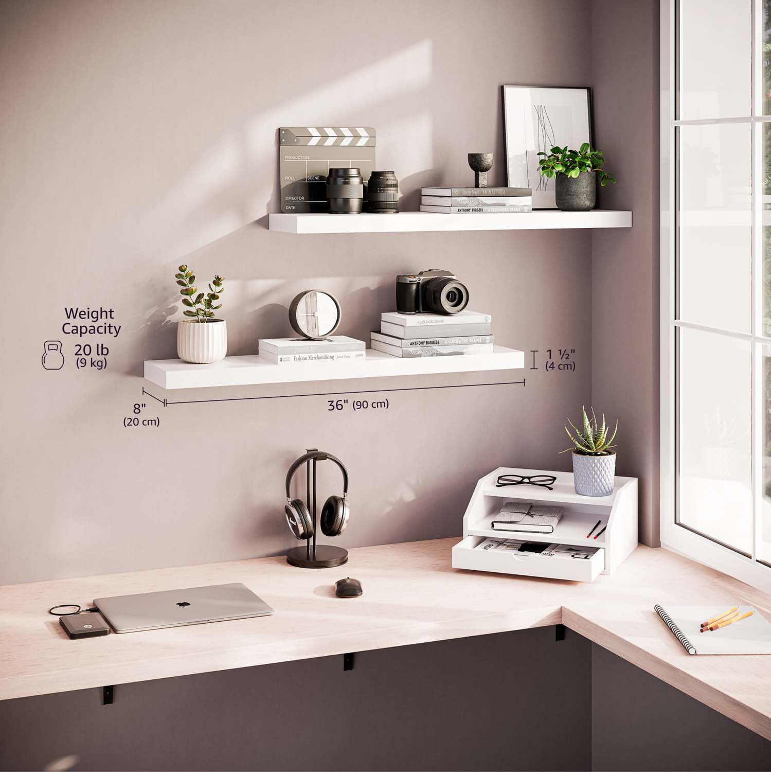 Ballucci 36" Floating Shelves, 2-Pack Wood Wall Shelf Set with Invisible Brackets, 8" Deep, White - Image 5