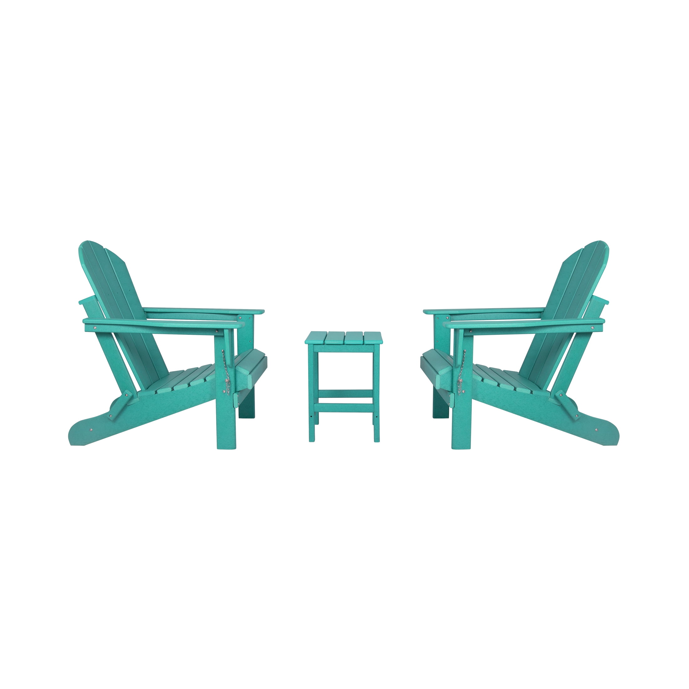 Polytrends Laguna Hdpe All Weather Outdoor Patio Foldable Adirondack Chairs With Side Table (3-Piece Set) Turquoise - Image 4