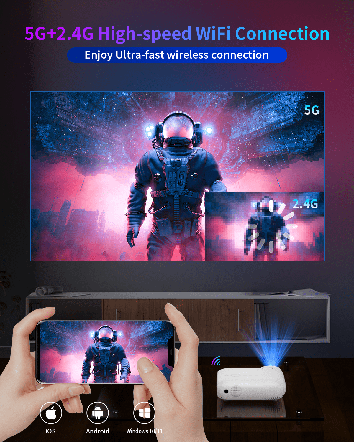 YOTON Video Projectors with 5G Wifi and Bluetooth,9000 Lumens,Native 1080P 4K Support Home Theater, 200'' Screen For Super Bowl - Image 6