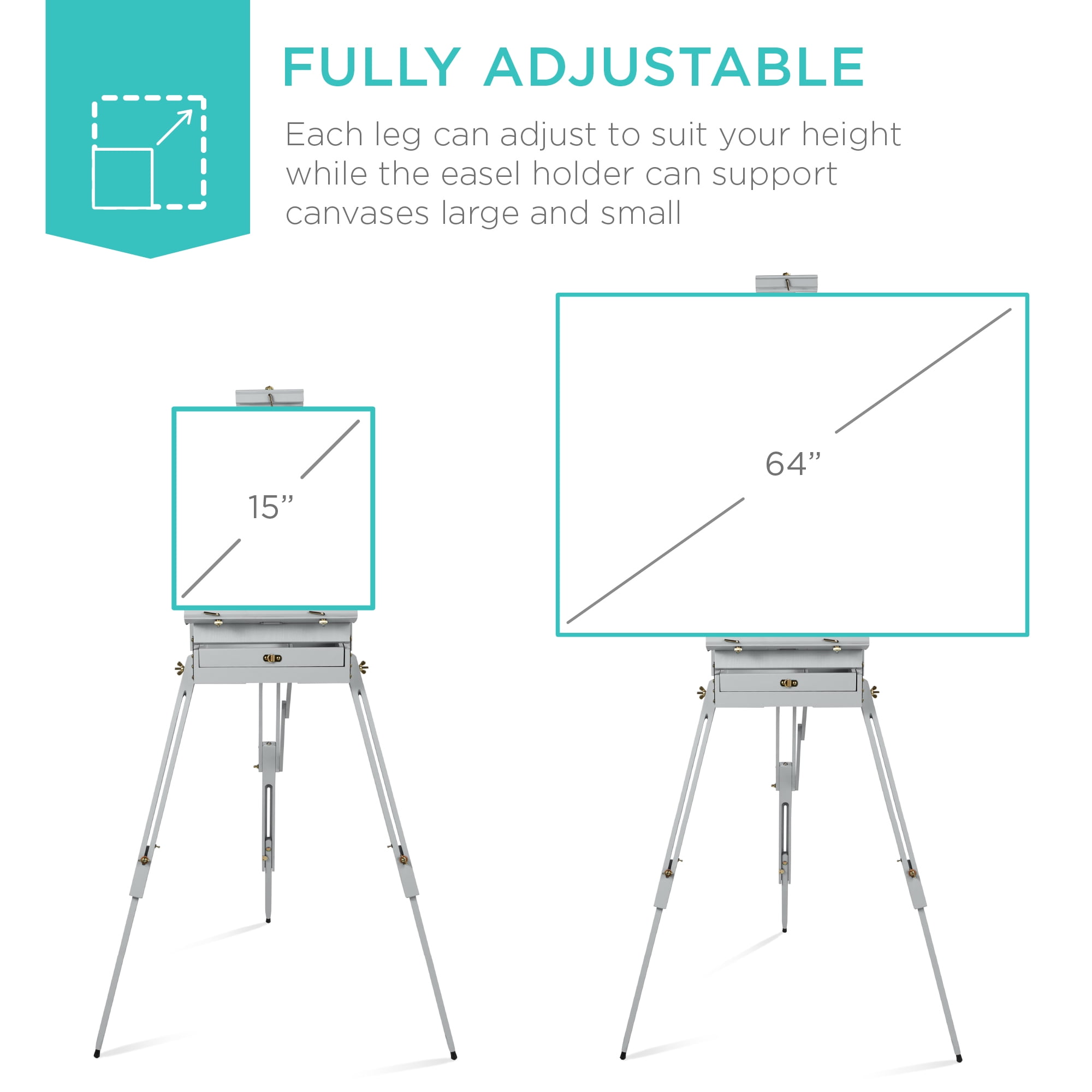 Best Choice Products French Easel, 32pc Beginners Kit Portable Wooden Adjustable Tripod w/ Paint Supplies - Gray - Image 8