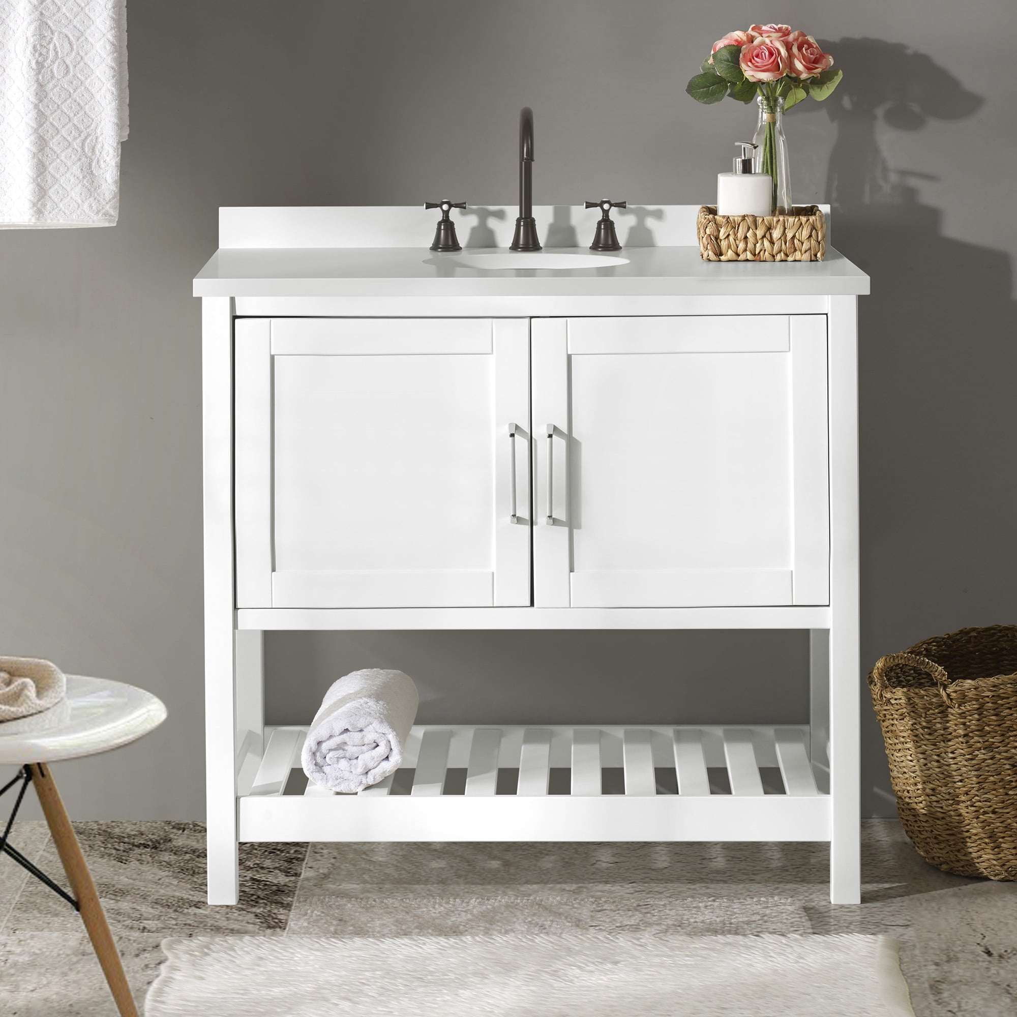 Alaterre Furniture Bennet 36"W White Wood Vanity Cabinet Only - Image 5