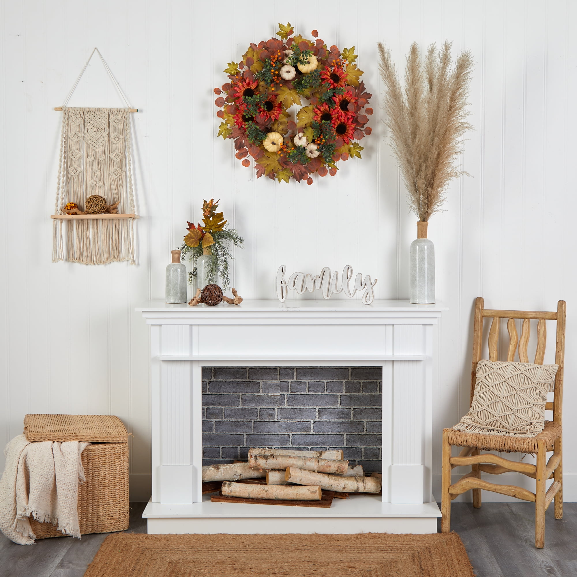 Nearly Natural Acorn Plastic Thanksgiving Autumn Foliage Artificial Wreath, with Sunflower 30" (Multicolor) - Image 5