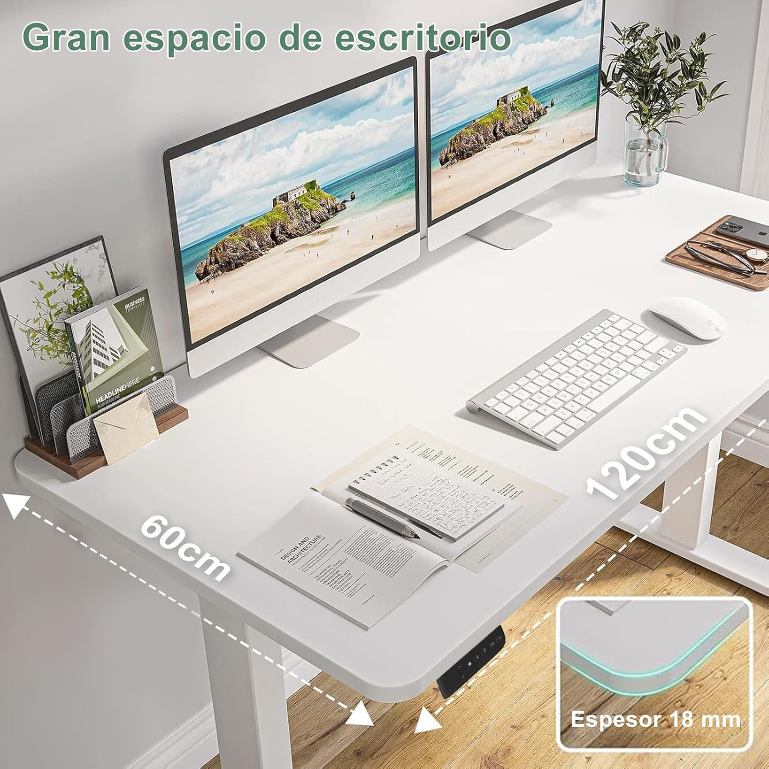 UNIFULL Adjustable Height Office Desk,Electric Ergonomic Desk 120x60 CM,Home and Office Workstation,Modern Gaming Desk (White) - Image 7