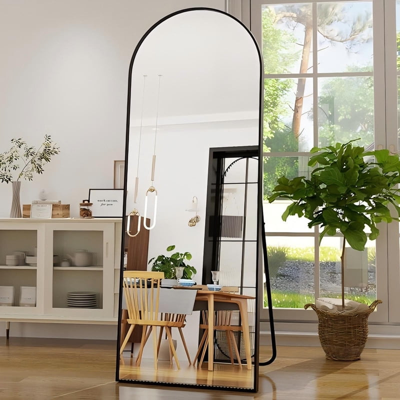 ANYROSE 64.25"x 21" Arched Modern Full Length Floor Mirror Wall Mounted, Black - Image 4