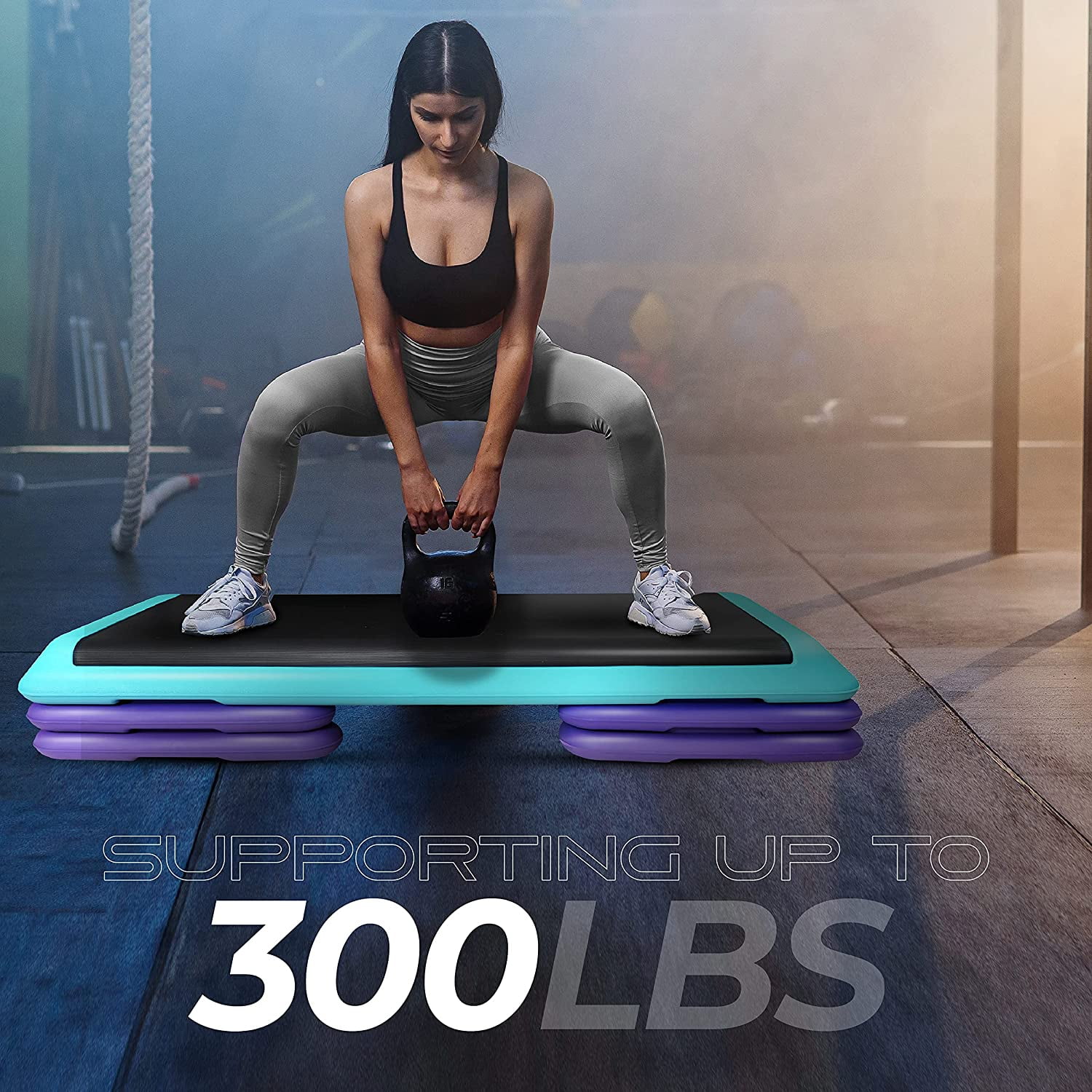 Yes4All Adjustable Aerobic Step Platform, 40 in x 16 in with 4 Risers, Teal, Black and Purple - Image 7