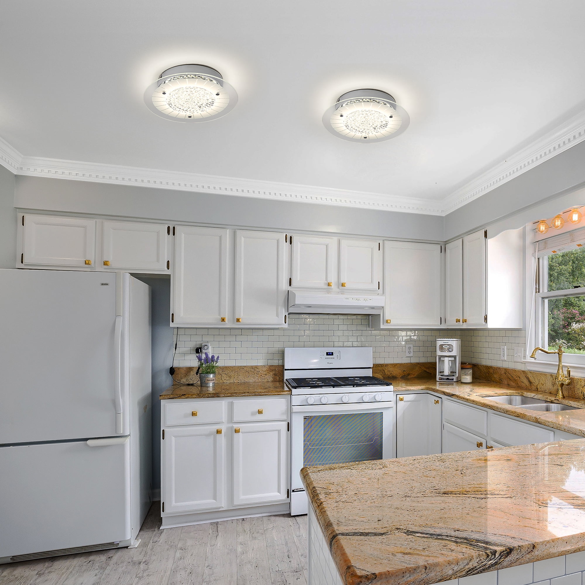 Auffel Crystal Flush Mount Ceiling Light Dimmable 4000K Daylight Kitchen Lighting Fixtures Ceiling LED for Bedroom Hallway 11inch Nickel Glass Round 12W - Image 6