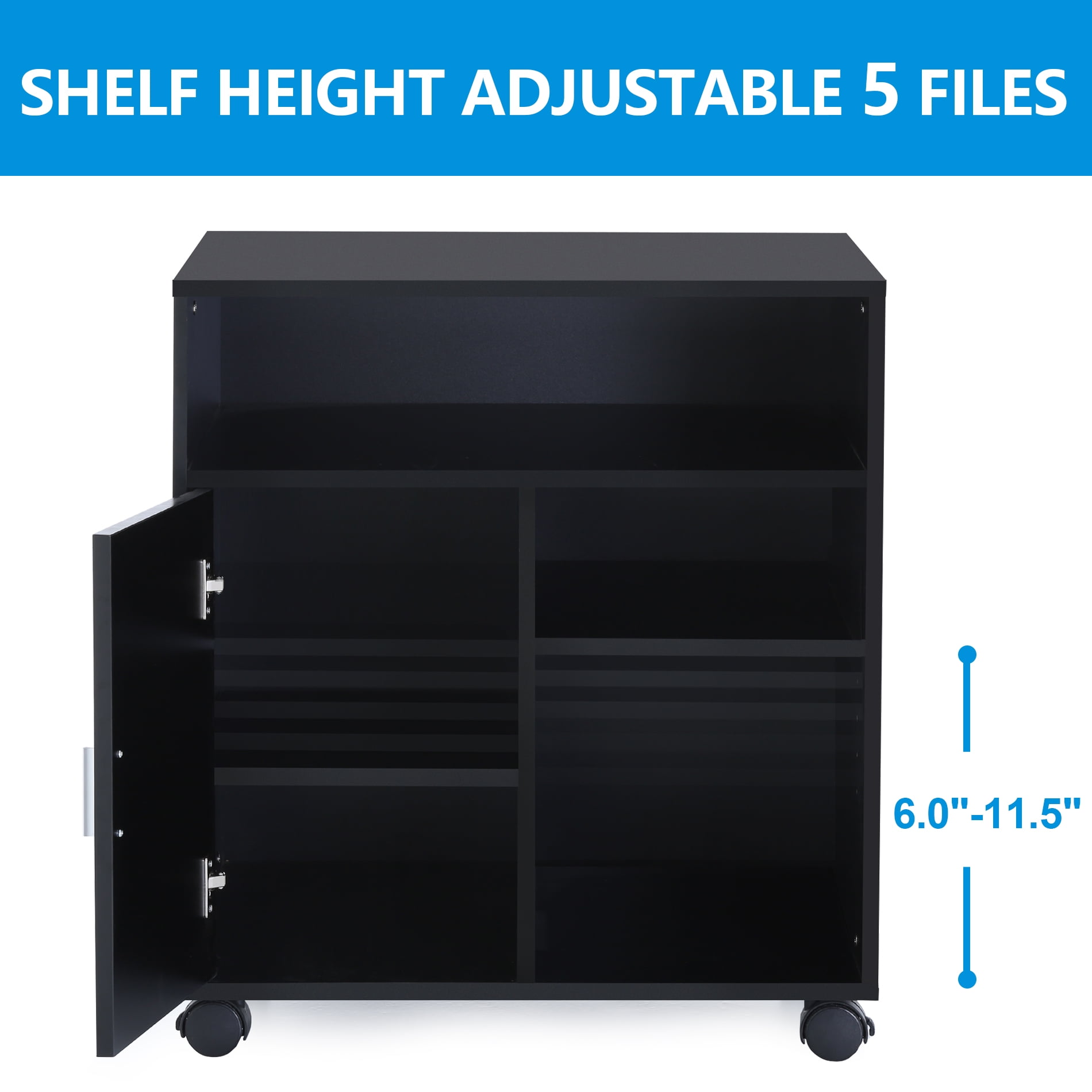 FITUEYES Printer Stand with Storage Adjustable Shelves, Wood Mobile Cart with Door, Rolling File Cabinet - Image 2