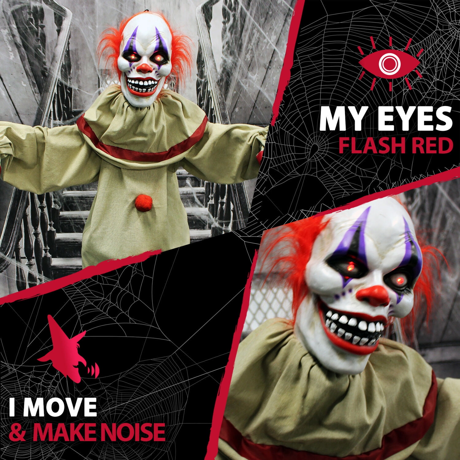 Haunted Hill Farm 5-Ft. Animatronic Clown, Indoor/Outdoor Halloween Decoration, HHCLOWN-4FLSA - Image 8