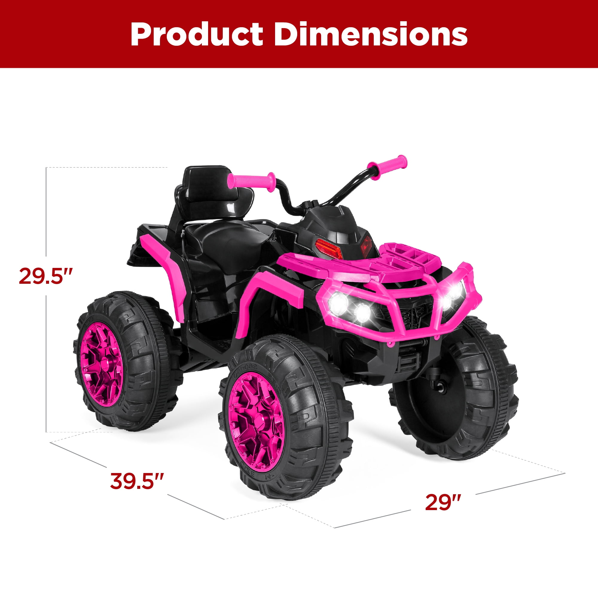 Best Choice Products 12V Kids Ride-On ATV Quad w/ Bluetooth, 3.7mph Max, Treaded Tires, LED Lights, Radio - Hot Pink - Image 7