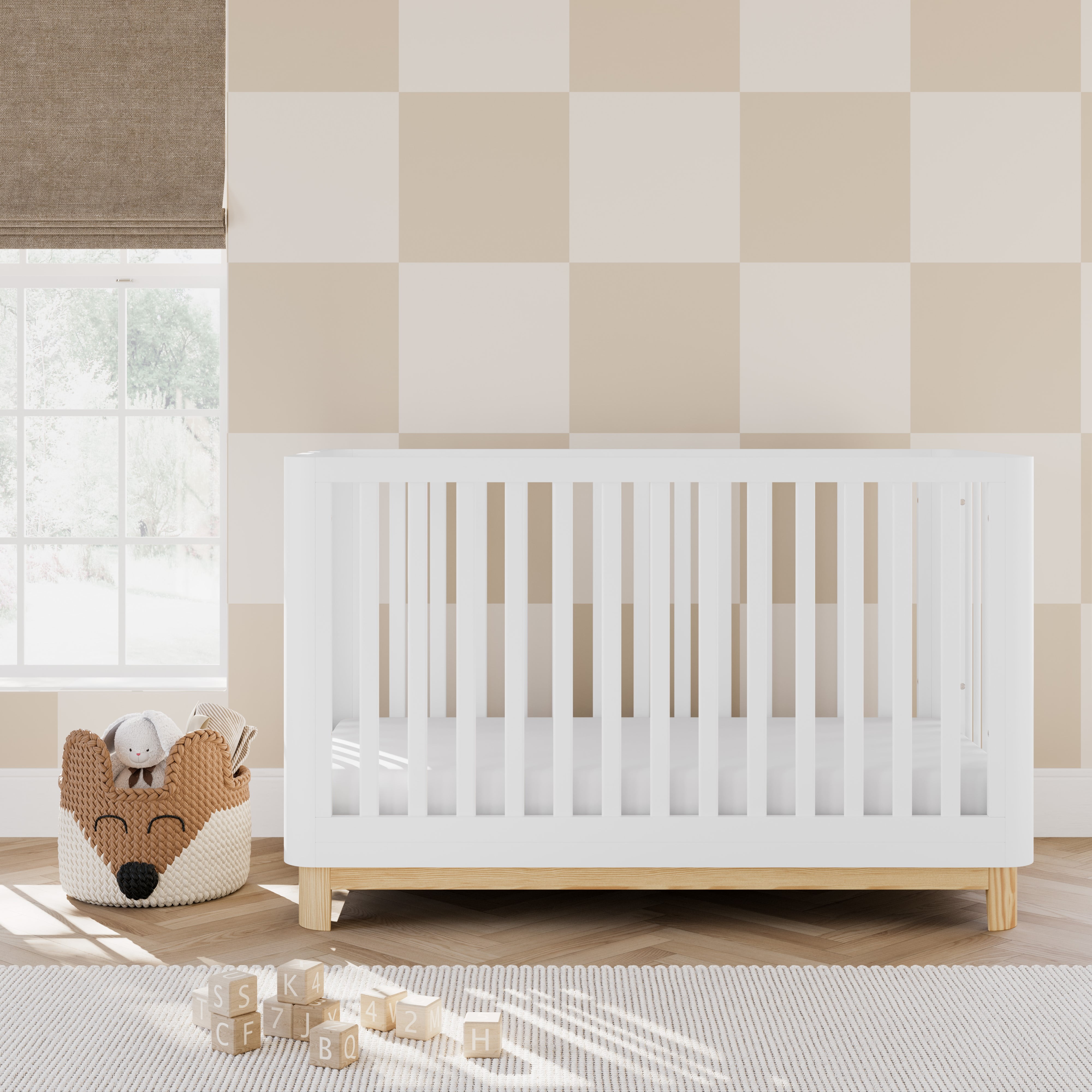 Storkcraft Santos 3-in-1 Convertible Baby Crib, White with Natural - Image 6