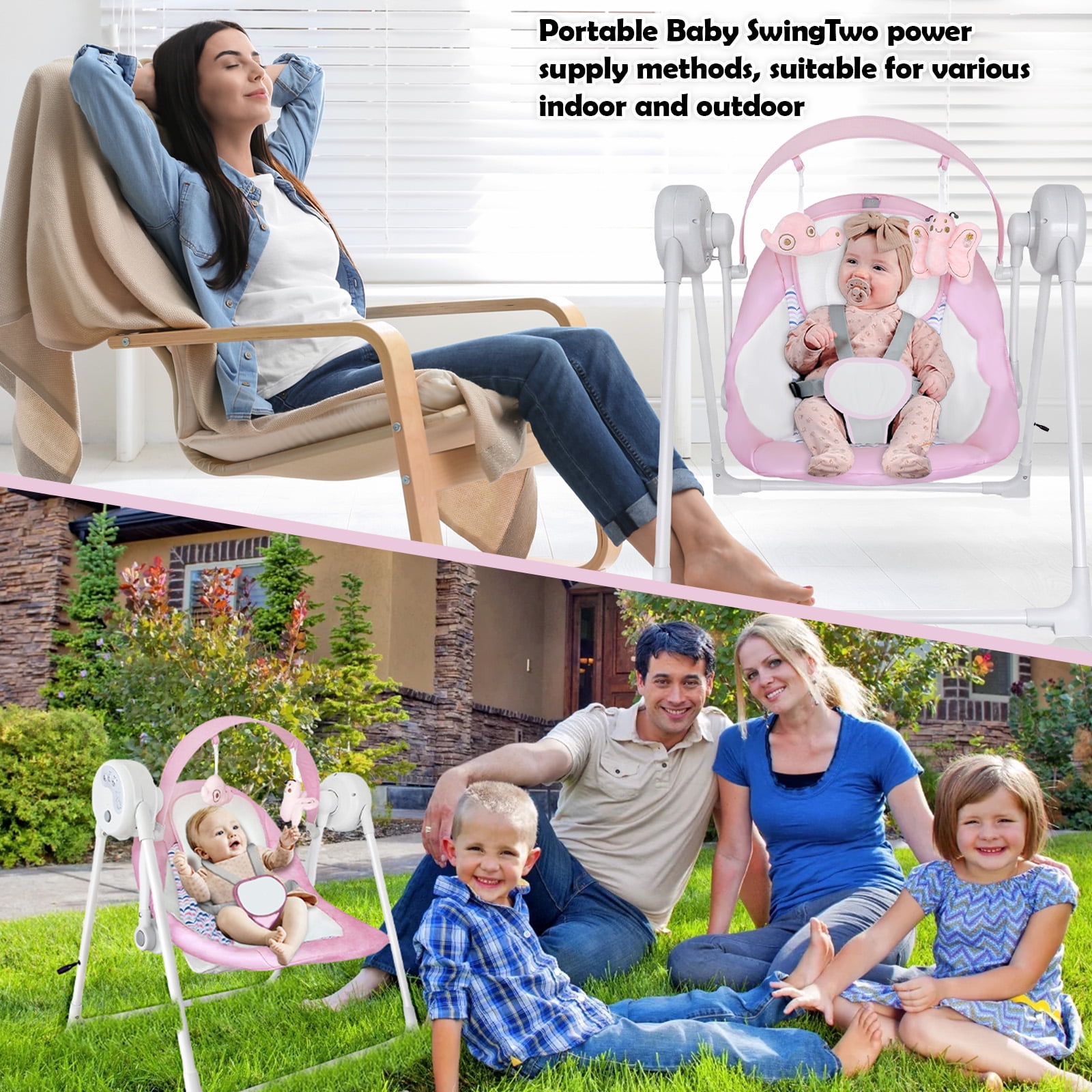 Yadala Baby Swing, Foldable Baby Swing for Infants with 5 Speed, 12 Music, 0-12 Months, Pink - Image 6